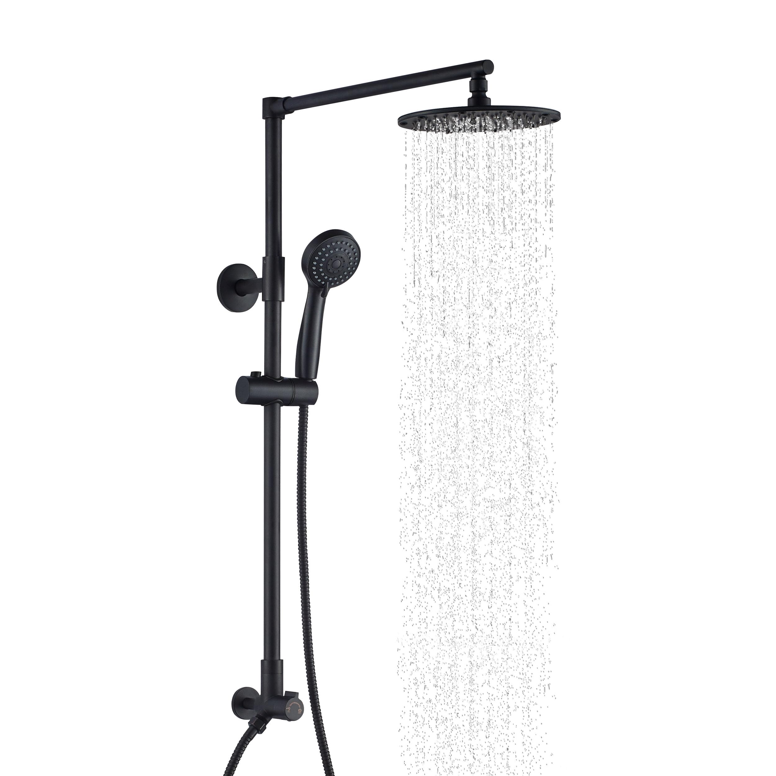 Polaris 3-in-1 Rain Shower System - 8 Inch Rainfall Shower Head with Handheld Shower Combo, 3-Setting Handheld Spray, Adjustable Shower Wand Holder & 60 Inch Hose (1.8 GPM, Matte Black) - Perfect for Luxurious Spa-Like Bathroom Experience