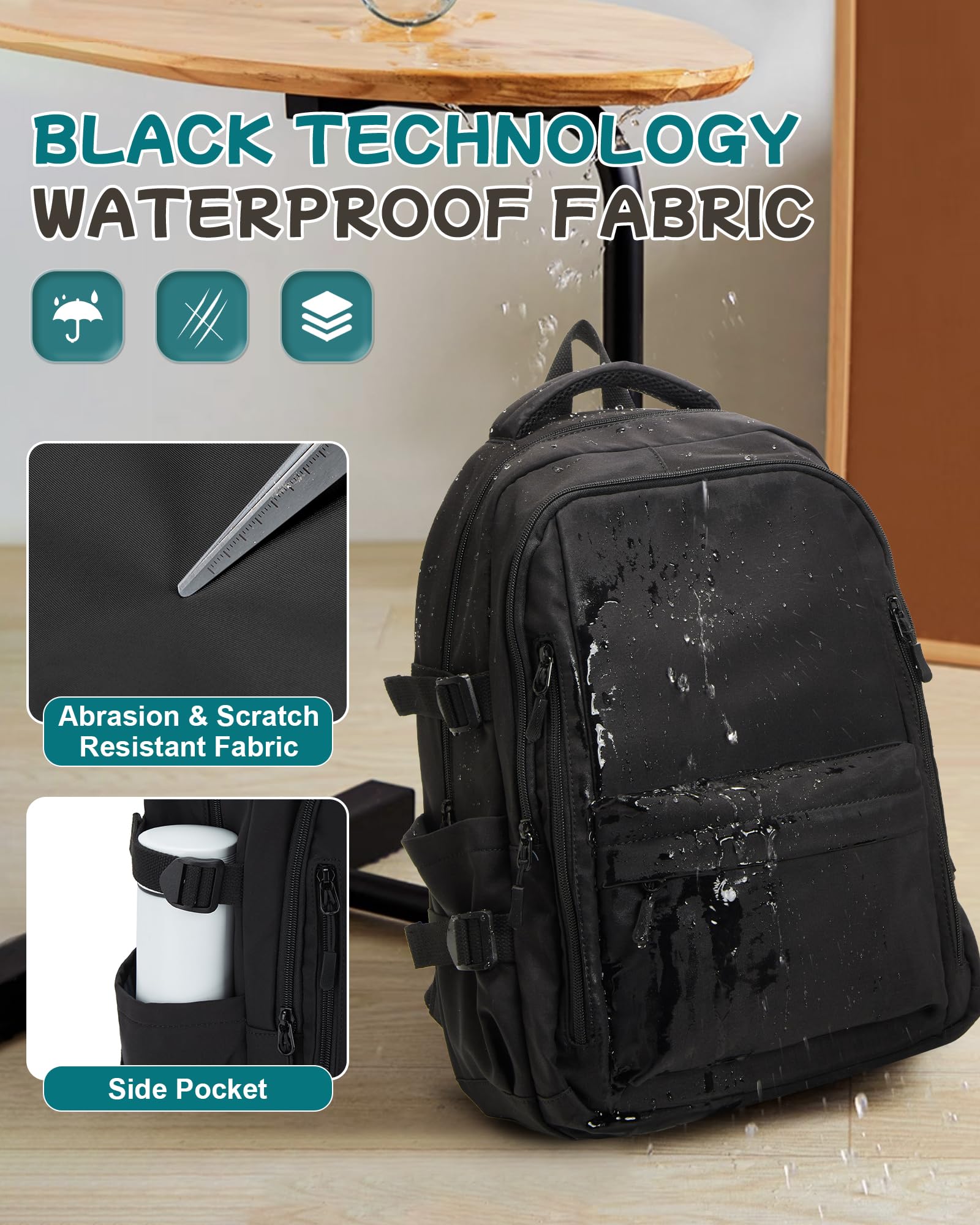 Lightweight School Backpack for Women & Men - Durable College Bookbag for High School Teens, Girls & Boys - Large Laptop Backpack for Travel & Work - Black - Perfect for Daily Commute, Campus Life & Business Trips