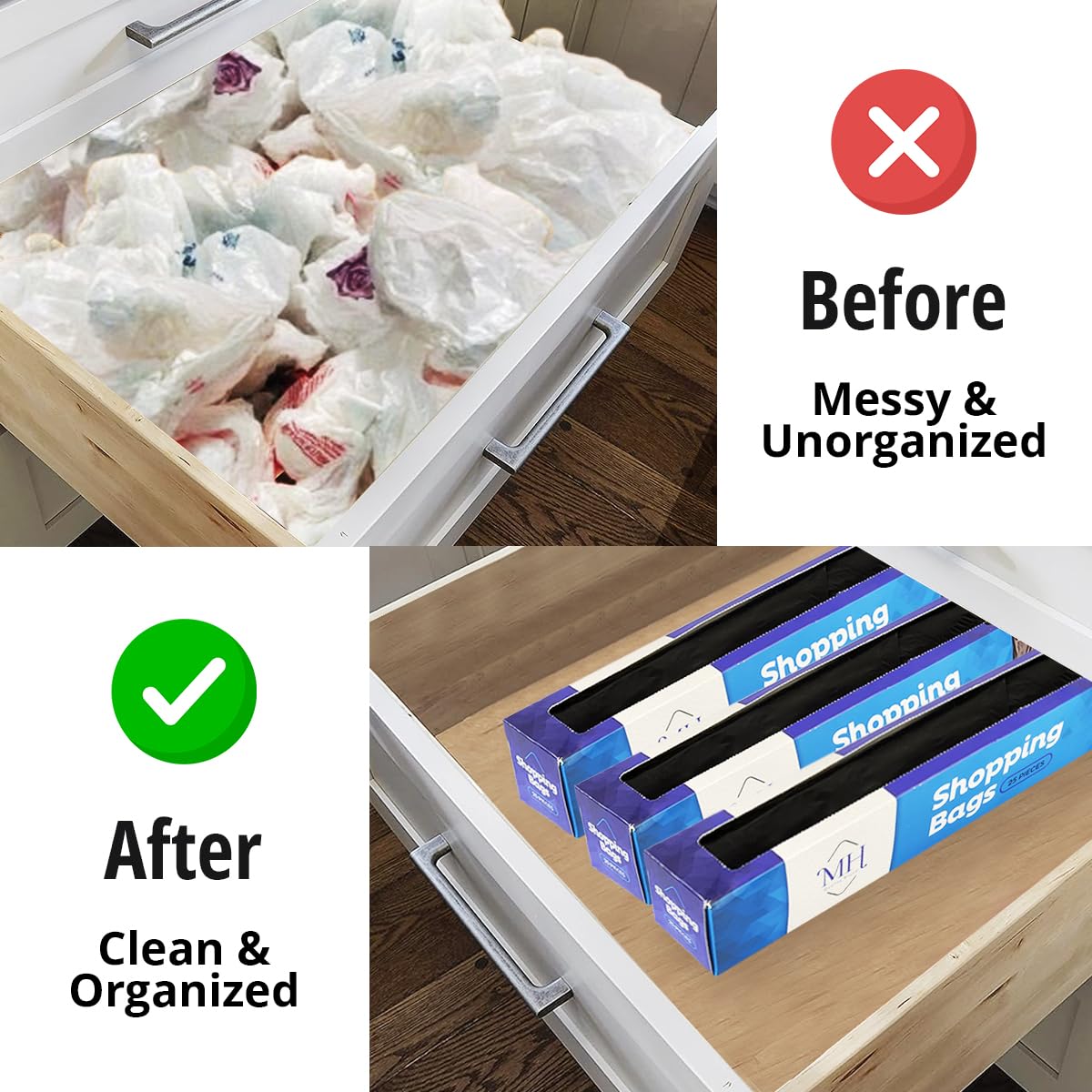 Black Plastic Bags With Handles - 100 Count (4 Boxes of 25) for Small Business, Retail Stores & Restaurants - Durable Grocery Shopping & Merchandise Bags - Perfect for Office Wastebaskets, Kitchen Trash & Commercial Use