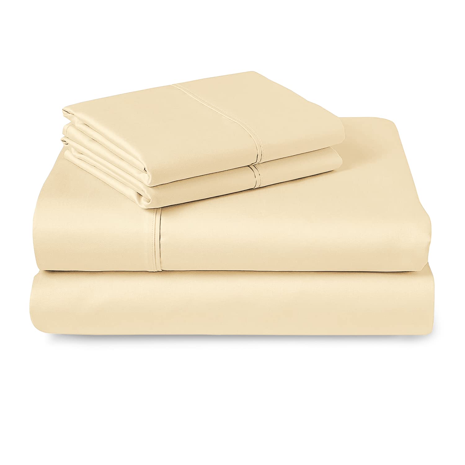 400 Thread Count 100% Long Staple Cotton Queen Size Sheet Set - 4 PC Sateen Bedding with 15