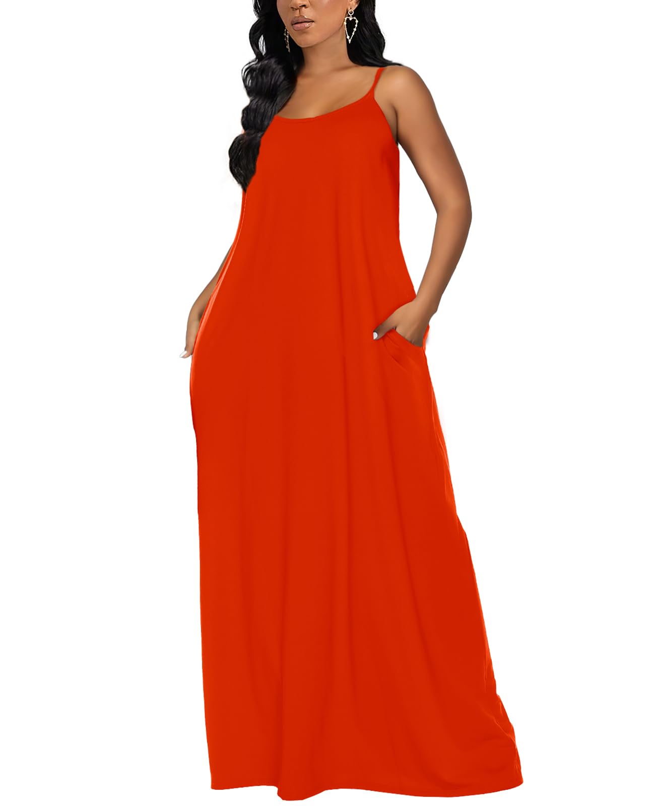 OFEEFAN Women's Summer Maxi Dress - Spaghetti Strap Flowy Long Dress with Pockets | Beach Cover Up, Vacation Outfit, Casual Sundress for Outdoor Parties & Date Night