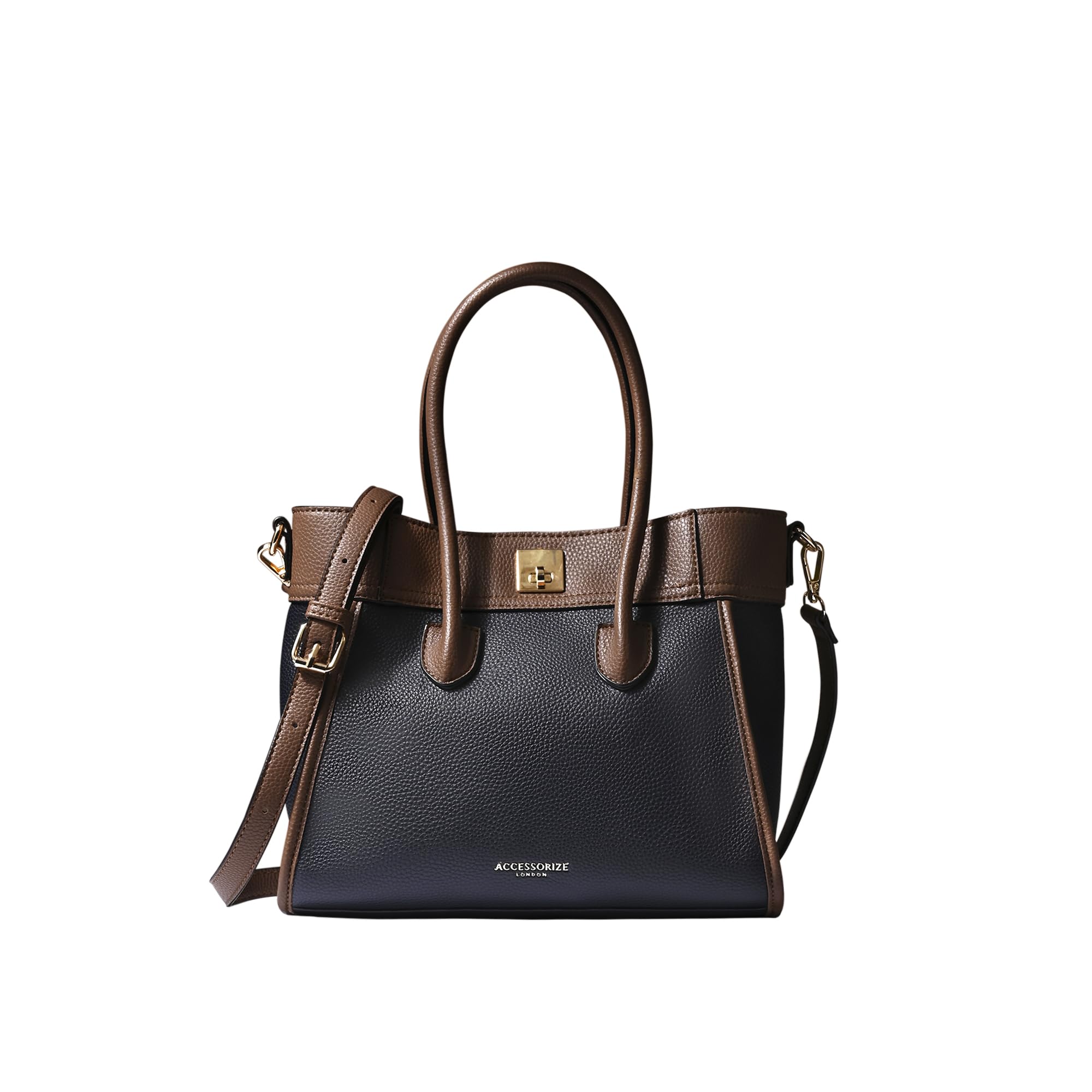 Accessorize London Women's Dual Tone Satchel Handbag with Detachable Adjustable Strap - Stylish Tote Purse for Office, Work & Everyday Use | Professional Women's Work Bag | Fashionable Shoulder Bag for Business, Commuting & Travel