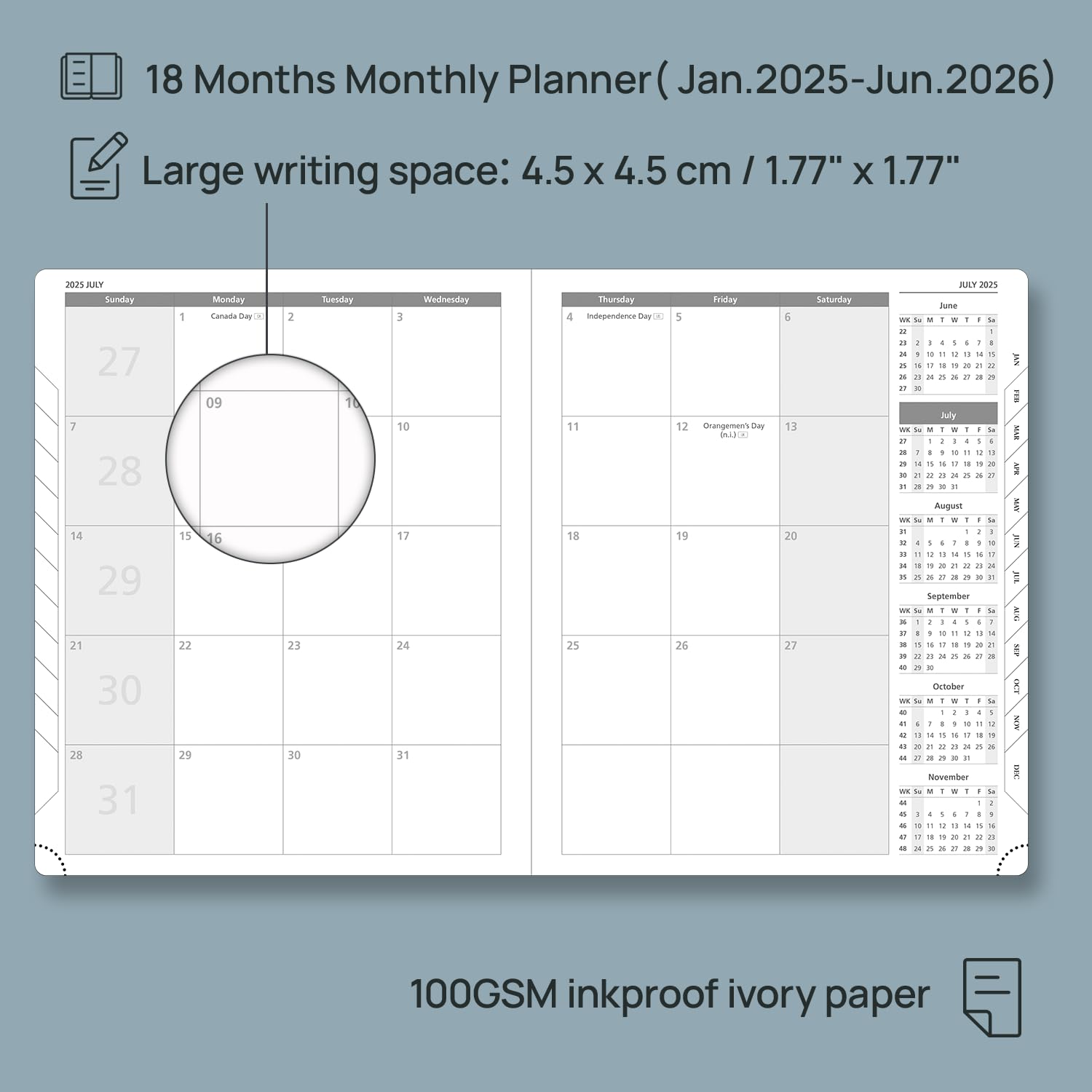 POPRUN 2025-2026 Monthly Planner - 18-Month Calendar Book (Jan 2025-Jun 2026) with Tabs & Pocket, Large 8.5