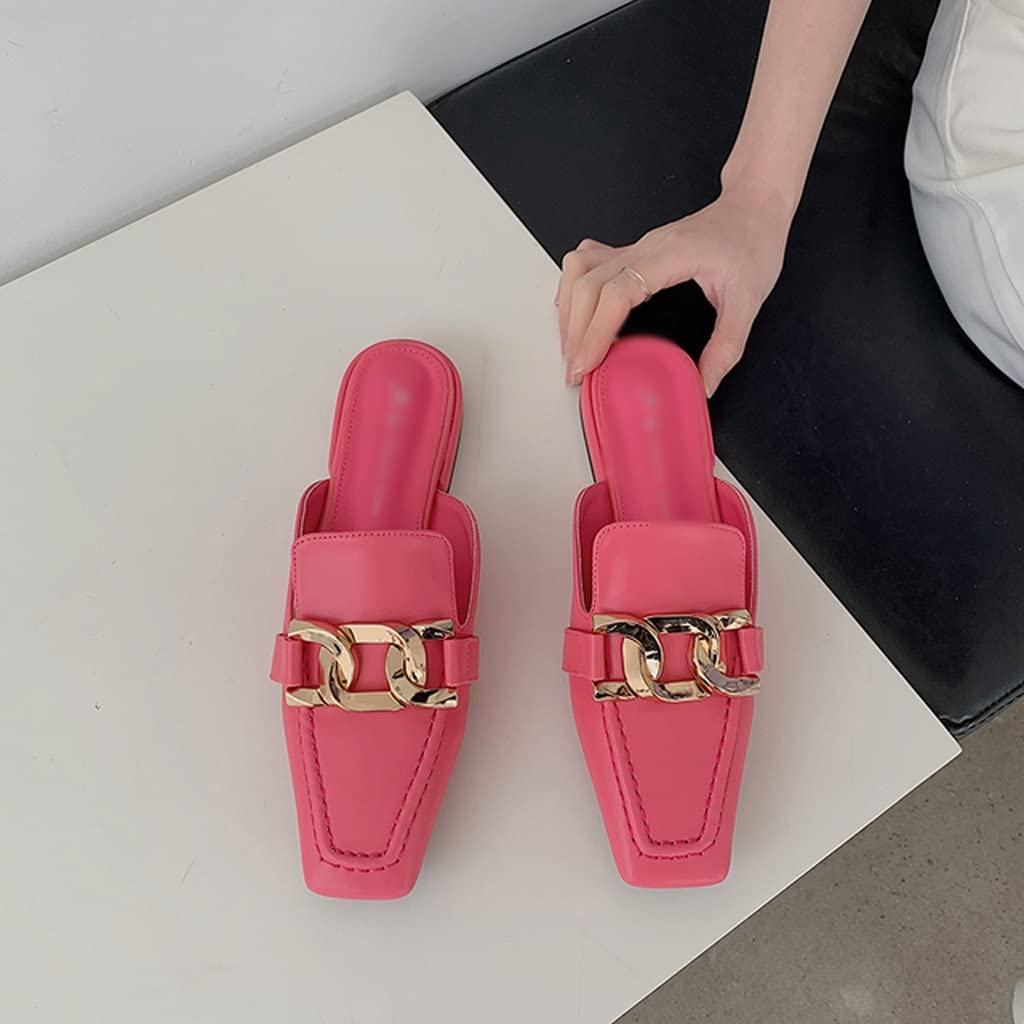 Women's Pointed Toe Chain Mules - Slip On Low Heel Slippers & Summer Sandals for Outdoor Wear | Comfortable Slides for Casual, Beach, and Home Use (Color: C, Size: 39)