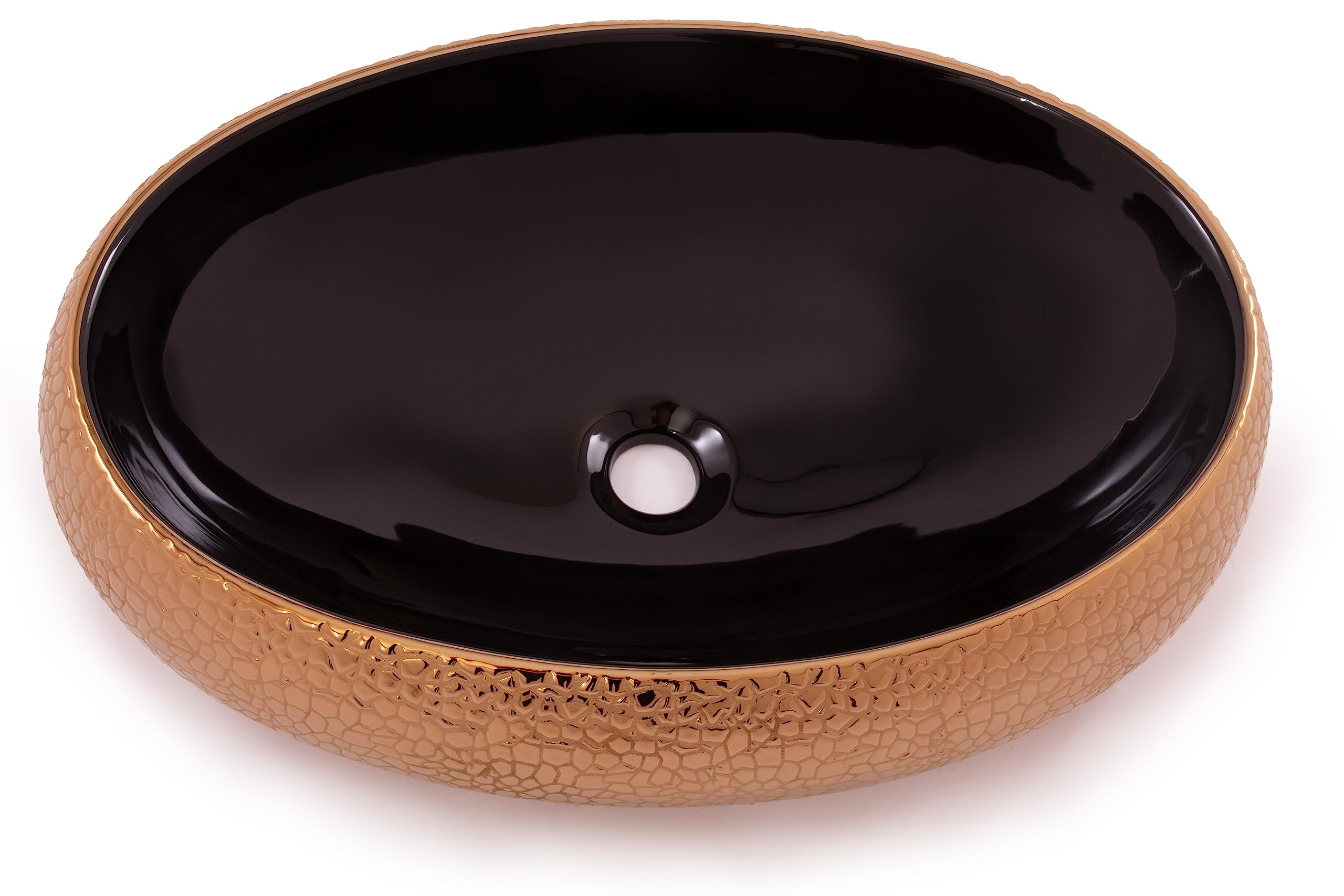 Premium RD Luxury® Oval Ceramic Designer Sink - High Quality Crocodile Texture Surface, Copper Gold & Black, 60 x 40 cm - Perfect for Modern Bathroom & Luxury Kitchen Renovations