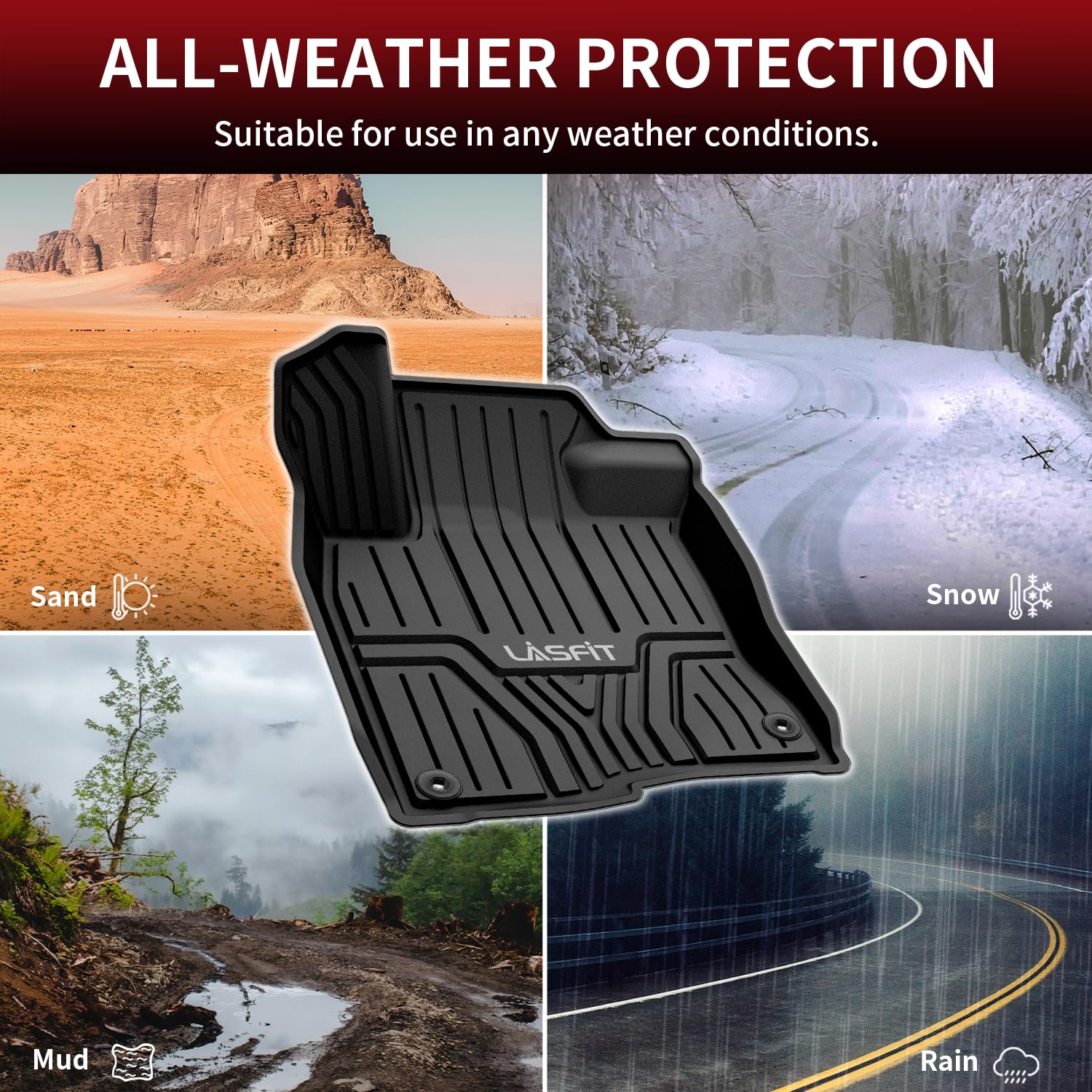 LASFIT All-Weather Floor Mats for Honda Civic 2022-2025 & Acura Integra 2023-2025 - Non-Slip Car Liners with USB Port (1st & 2nd Row Set) - Durable 5+ Year Lifespan - Perfect for Daily Commute, Road Trips and Winter Protection