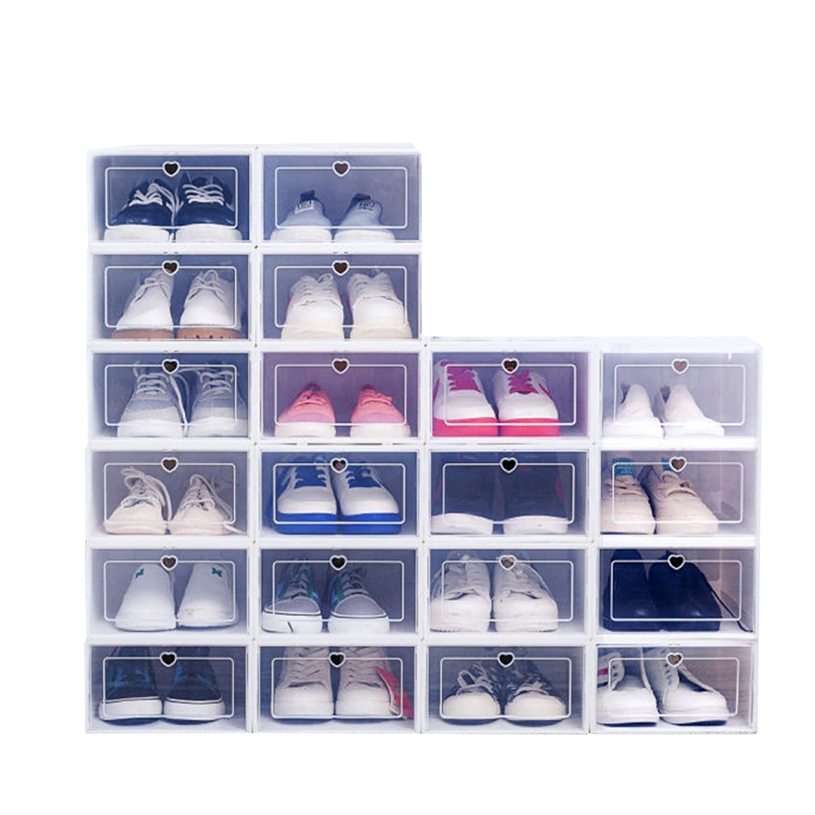 WOQLIBE 20 Pack Clear Plastic Shoe Storage Boxes with Lids - Stackable Shoe Organizer for Closet, Men & Women - Perfect for Sneaker Collection, Boot Storage, and Home Organization