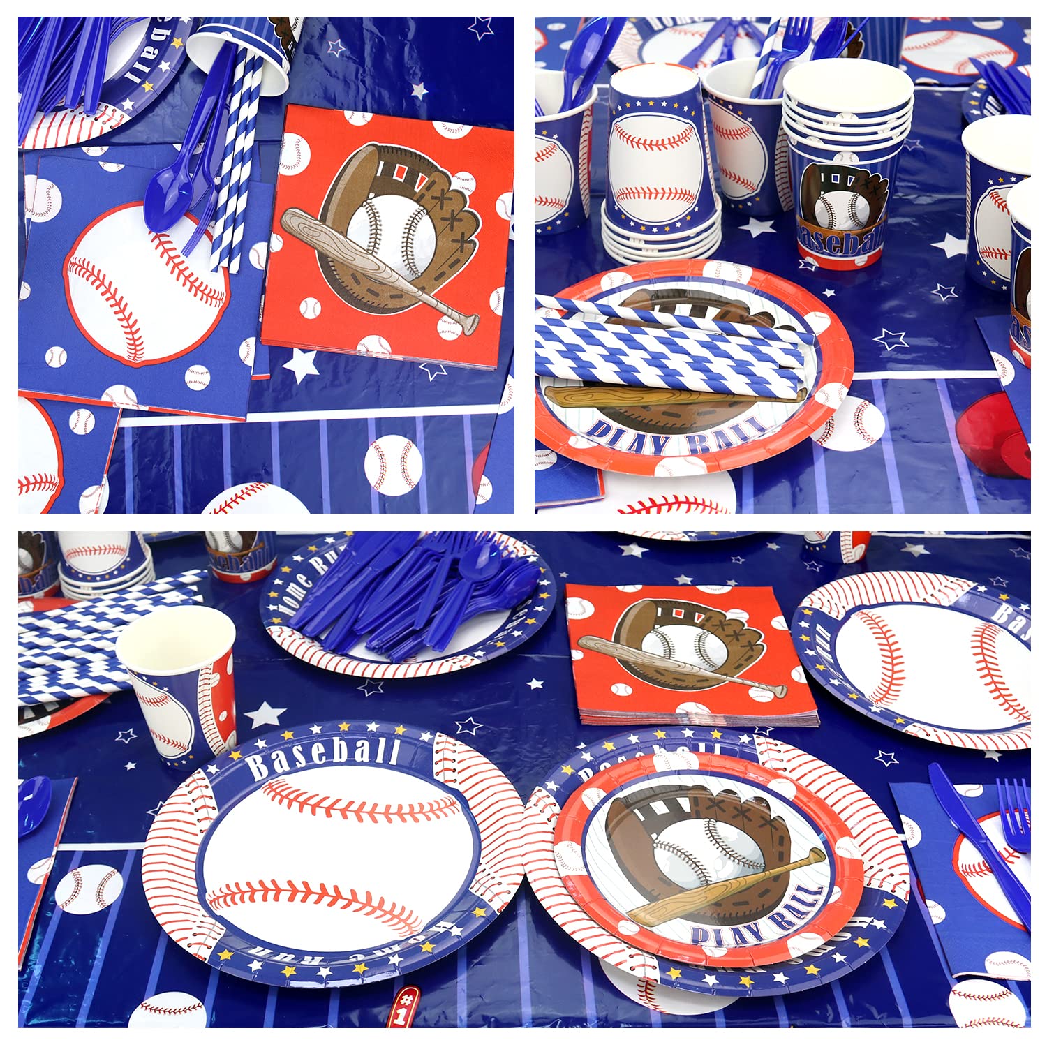 Baseball Party Supplies Kit - 20-Piece Baseball Themed Tableware Set with Banner, Plates, Cups, Napkins, Cutlery & Tablecloth for Kids Birthday Decorations | Perfect for Baseball Fan Parties, Team Celebrations & Sports Themed Events