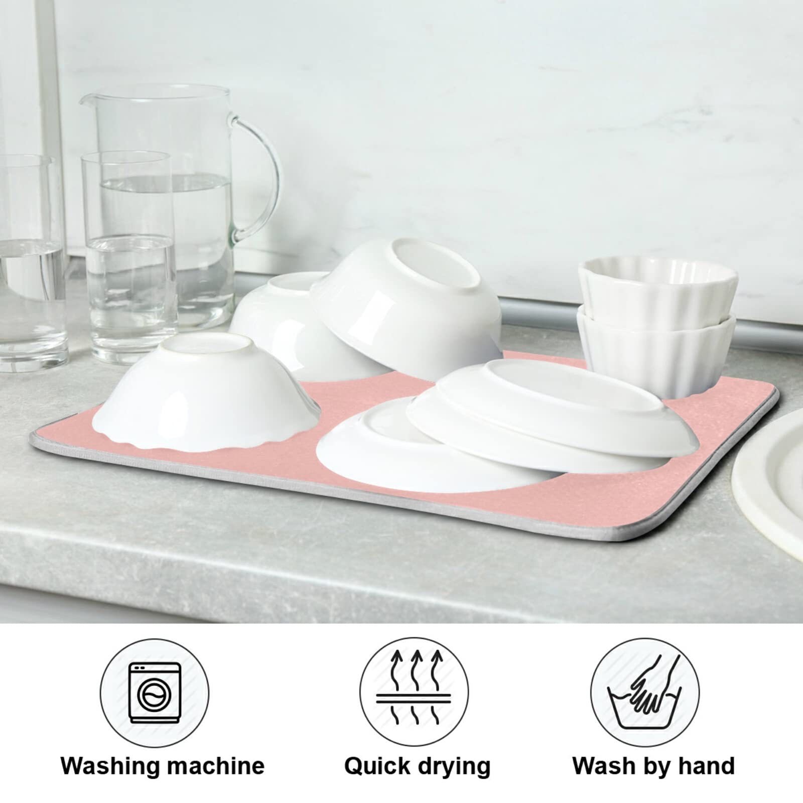 Rose Gold Small Dish Drying Mat XL - Heat Resistant Microfiber Kitchen Counter Drainer Pad (16x18 Inch) | Perfect for Drying Dishes, Utensils & Cookware | Stylish Kitchen Decor Accessory