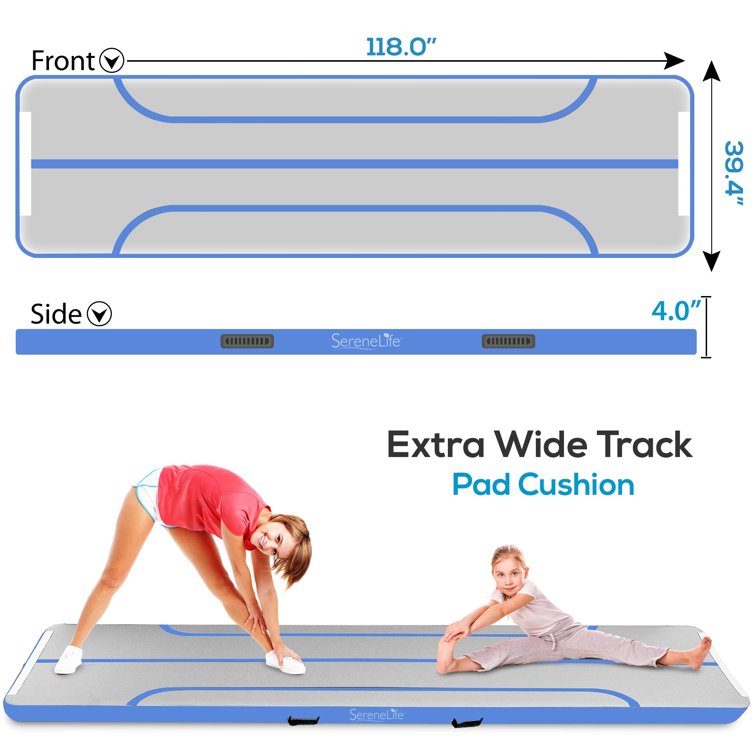SereneLife 10FT Inflatable Gymnastics Air Tumbling Mat - 4in Thick Floating Water Mat for Yoga, Cheerleading & Training | Portable Foldable Design with Electric Air Pump | Perfect for Backyard, Pool, Gym & Indoor Workouts