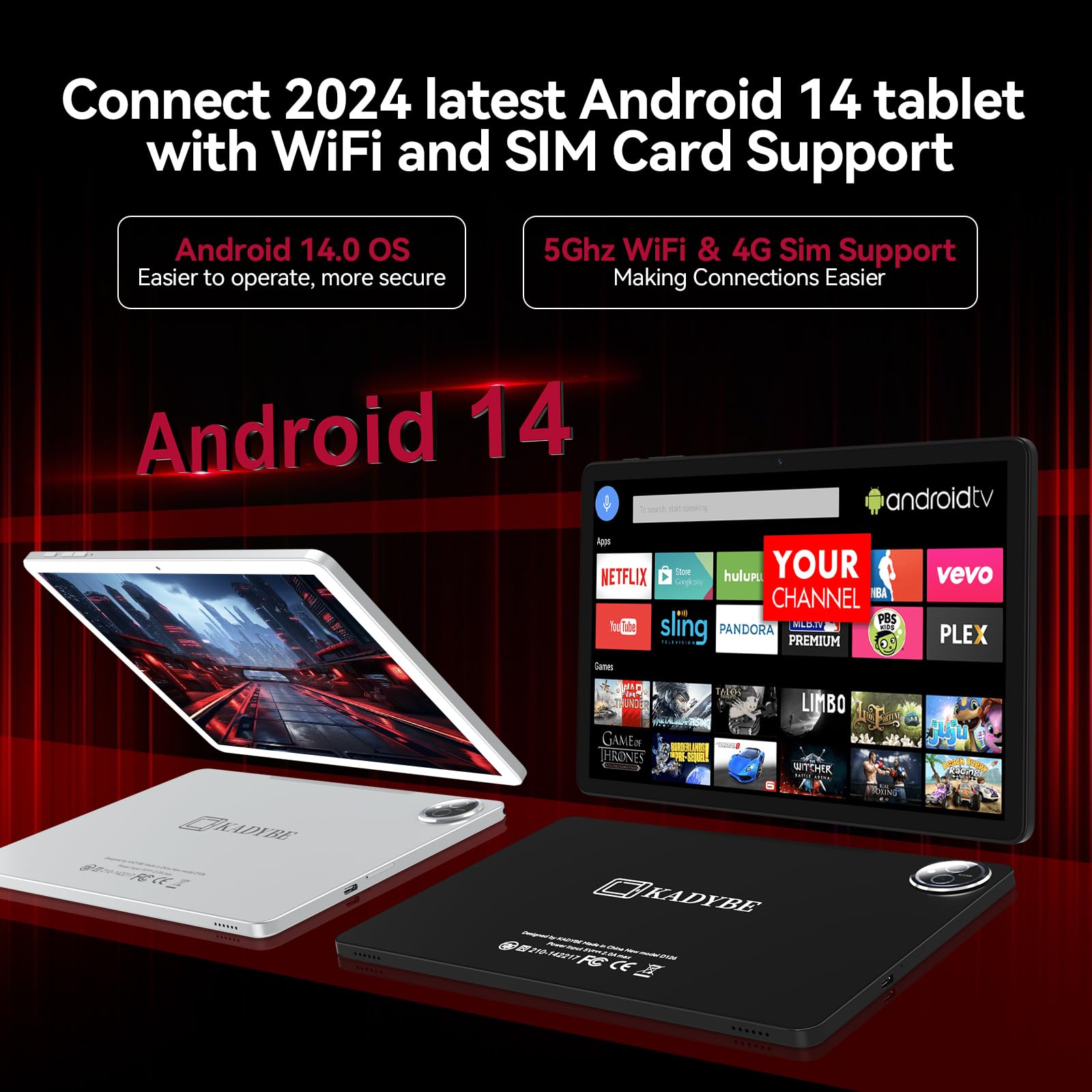 2025 Latest 11-inch Android 14 Tablet with 16GB RAM & 128GB ROM (Expandable to 1TB) - Dual 4G Cellular Tablet with Keyboard, 8000mAh Battery, Octa-Core Processor & 21MP Camera - 11
