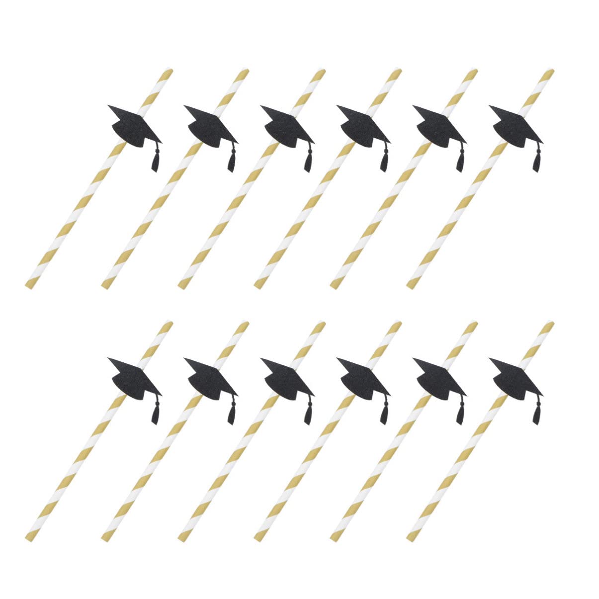 PRETYZOOM 12-Pack Black Graduation Cap Paper Straws - Eco-Friendly Disposable Drinking Straws for Graduation Parties, Cocktails, Cake Decorations & Celebrations