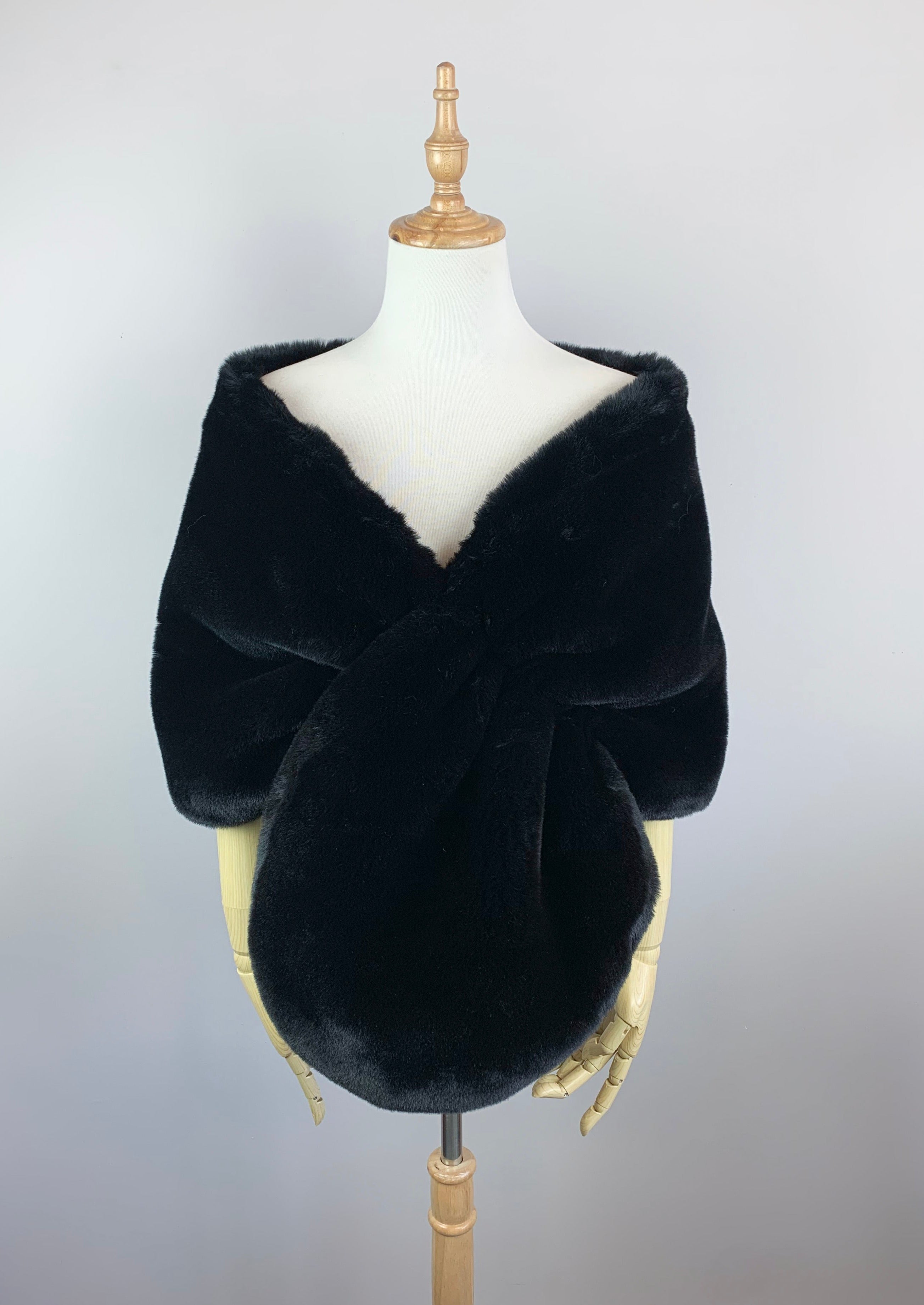 Black Faux Fur Bridal Cape - Elegant Wedding Shawl for Bride (Audrey Blk05) | Perfect for Winter Weddings, Photo Shoots & Formal Events
