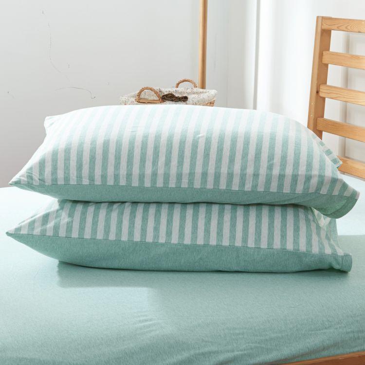 Premium 100% Cotton Fitted Sheet Set - Pale Green Striped Jersey Knit Bedding - Soft Breathable Sheets for Comfortable Sleep & Bedroom Decor