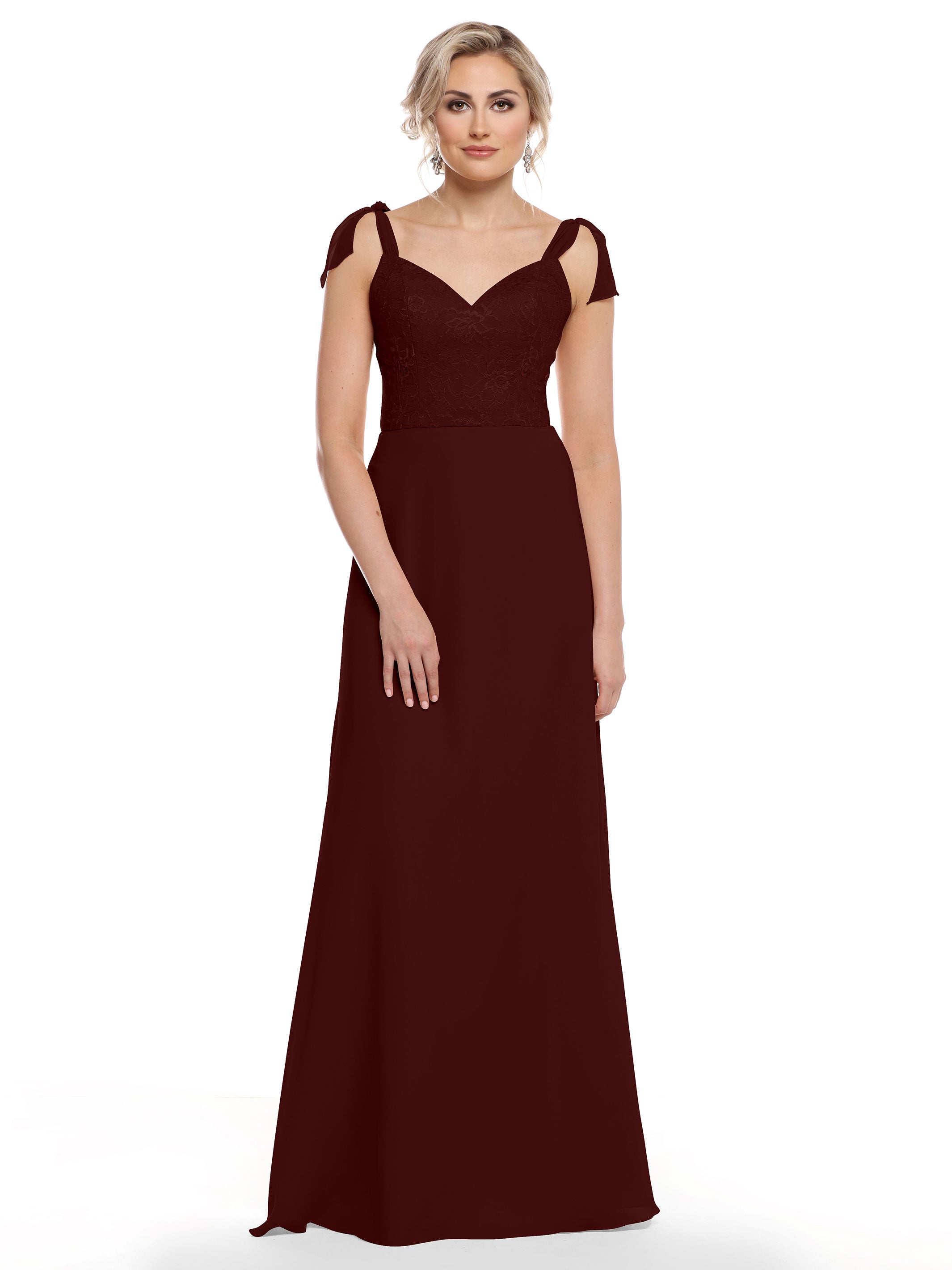 Elegant A-Line Bridesmaid Dress with Lace Bodice & Tulle Ribbon Straps - Perfect for Weddings, Formal Events & Special Occasions