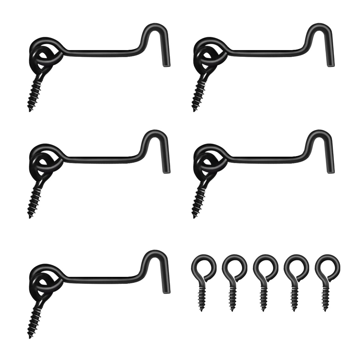 JUGREAT 3 Inch Swivel Hook Eye Latch - 5PCS Heavy Duty Door & Window Gate Latch with Mounting Screws - Secure Cabinet, Shed, Fence & Pet Gates - Rust-Resistant Hook Lock for Indoor/Outdoor Use