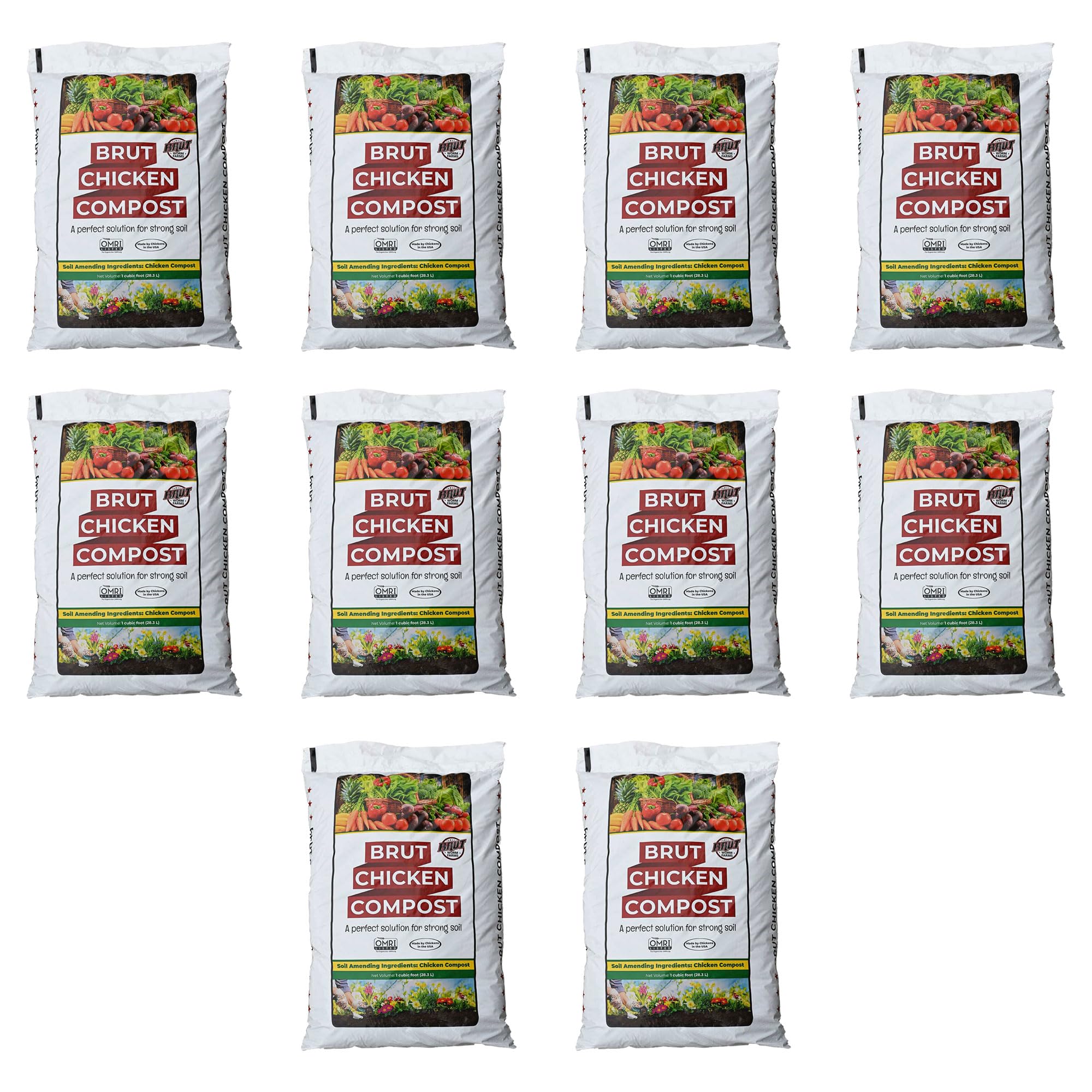 Organic Chicken Compost Fertilizer 1 Cubic ft - Nutrient Rich Natural Plant Food for Gardens, Vegetables & Flowers | Safe, Pure & Effective Soil Amendment (10 Pack) | Perfect for Organic Gardening, Raised Beds & Composting