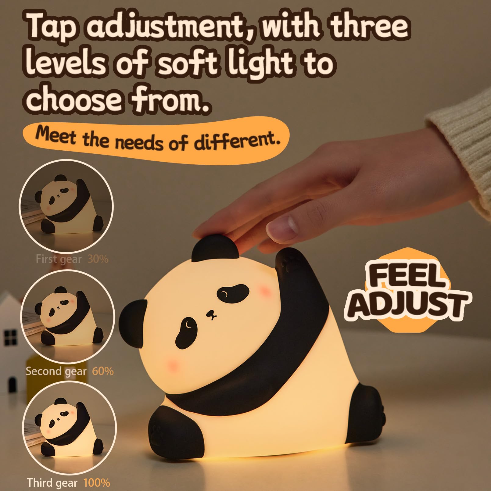 **Panda Night Light for Kids - 3-Level Dimmable Silicone Nursery Lamp, Cute Squishy Touch Nightlight for Baby & Toddler Bedroom - Perfect Gift & Decor for Nursery, Kids' Room, Bedside, or Playroom**