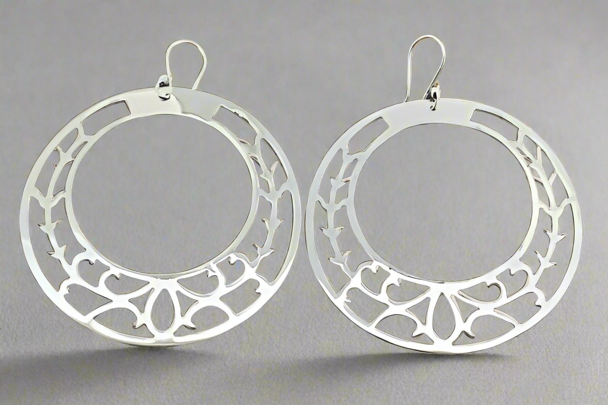 Large Intricate Cutout Circle Earrings - Sterling Silver Dangle Hoop Earrings for Women - Perfect for Parties, Weddings & Everyday Wear