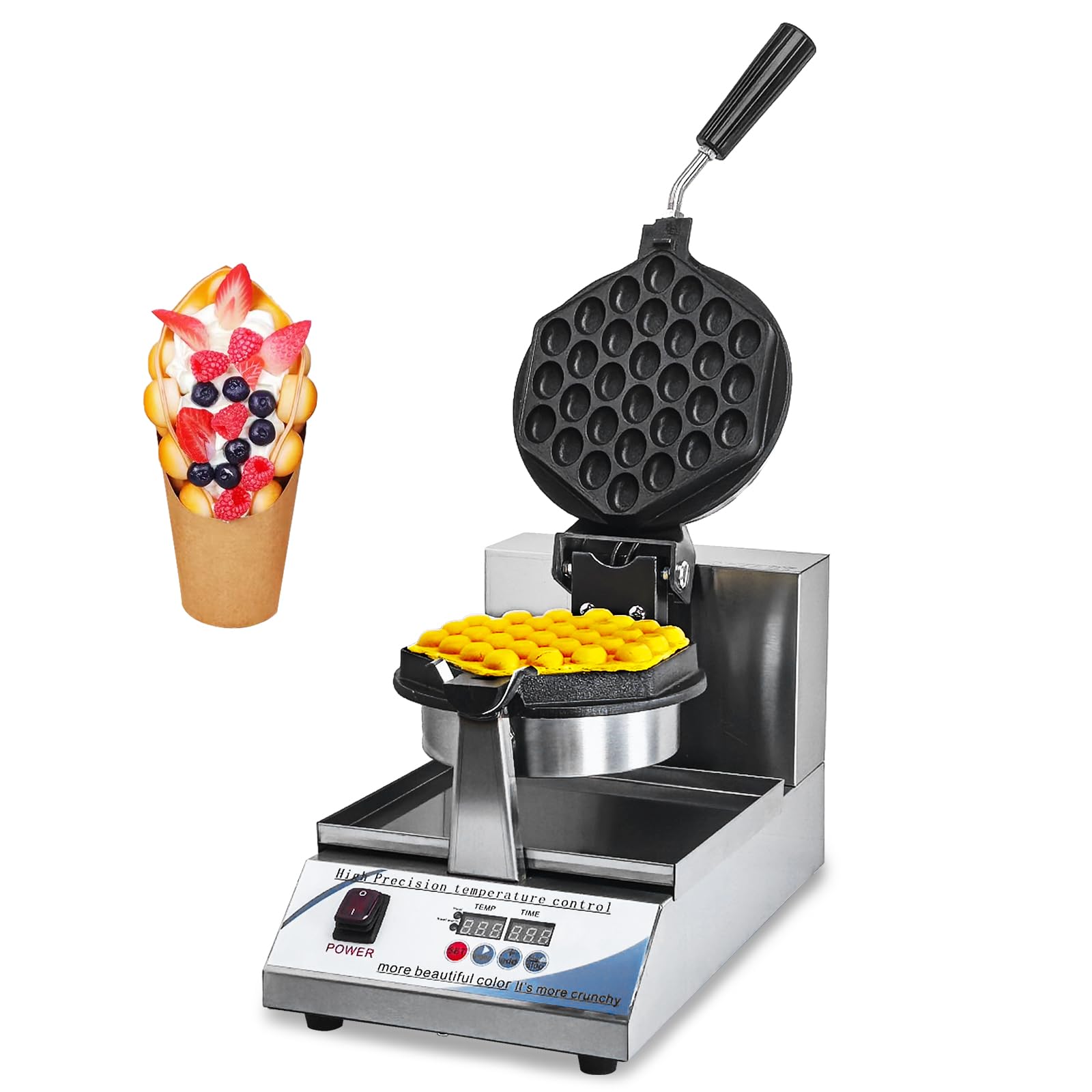 Professional Commercial Bubble Waffle Maker - Digital Non-Stick Stainless Steel Hong Kong Egg Waffle Machine for Restaurants, Bakeries & Coffee Shops (110V) - Perfect for Breakfast Service, Dessert Menus & Cafe Snacks