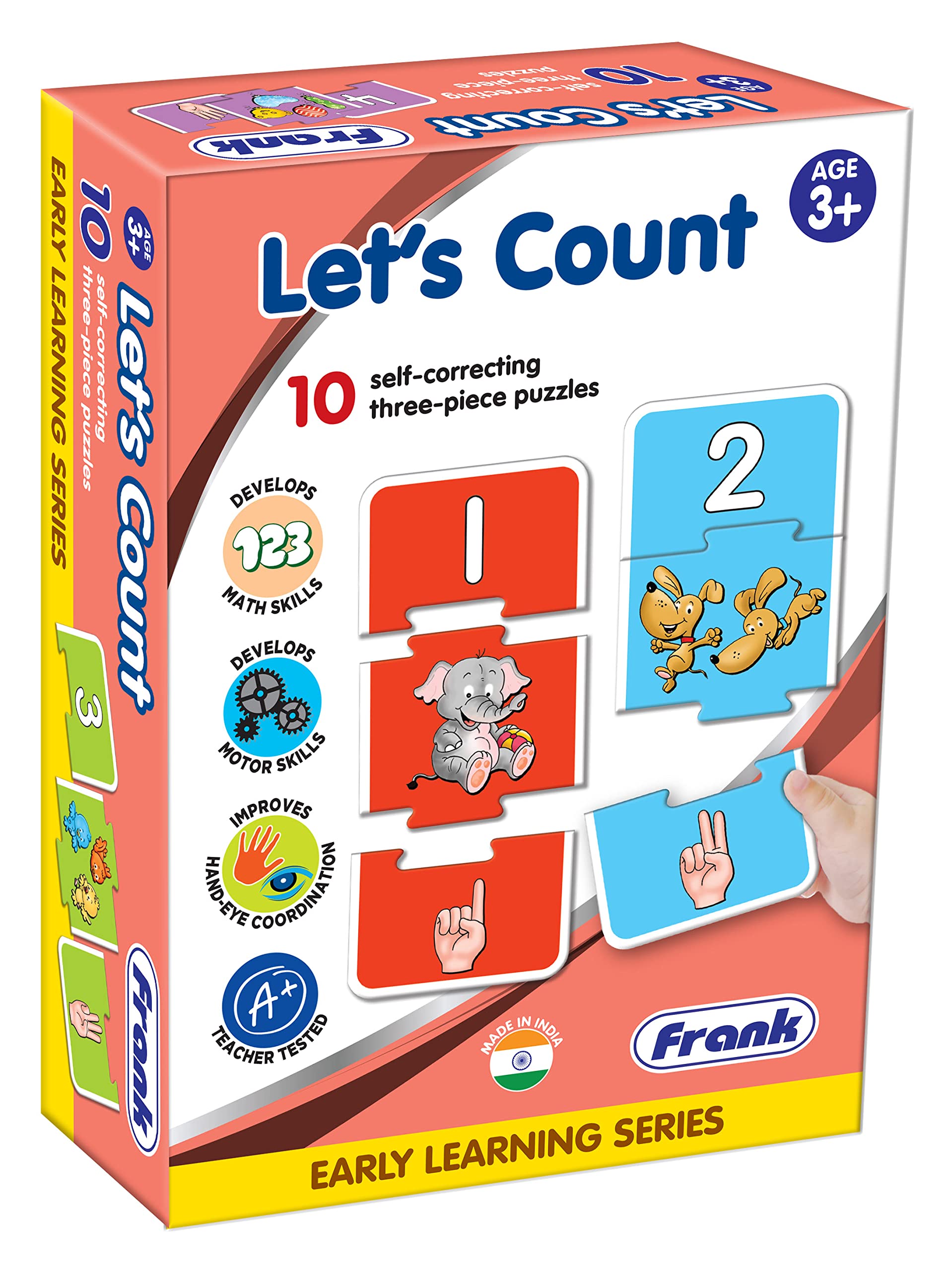 Frank Let's Count Jigsaw Puzzle for Kids Ages 3-7 - 10 Self-Correcting 3-Piece Puzzles (30 Pcs Total) | Educational Counting Toys for Preschool & Kindergarten | Brain Boosting STEM Learning Games | Perfect Gift for Boys & Girls | Ideal for Classroom, Homeschool & Family Game Night