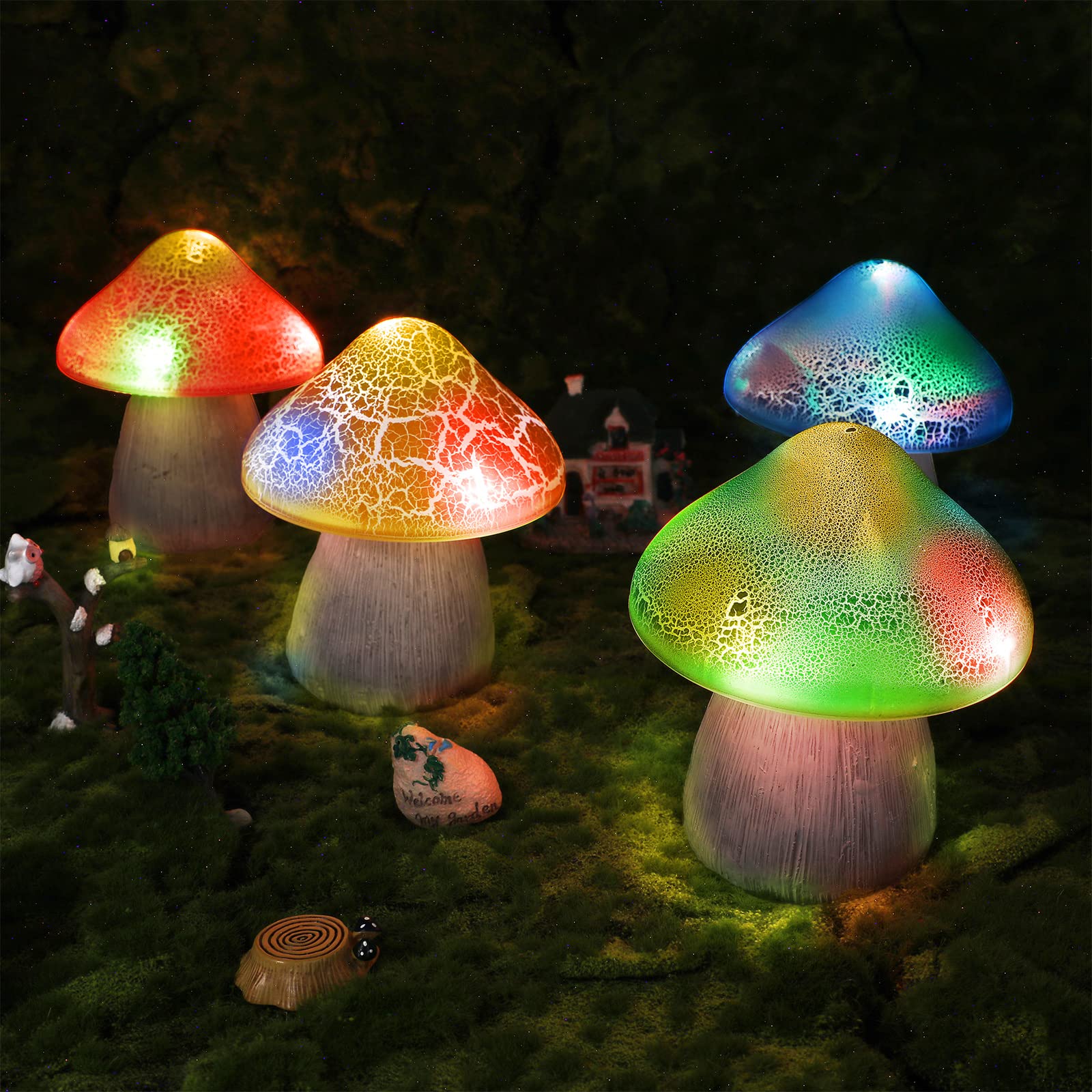 4 Pack Solar Powered LED Garden Mushroom Lights - Waterproof Outdoor Pathway Lighting with 2 Modes & 5 Bright LEDs - Perfect for Yard, Patio, Walkway, and Landscape Decoration (Auto On/Off at Dusk & Dawn)