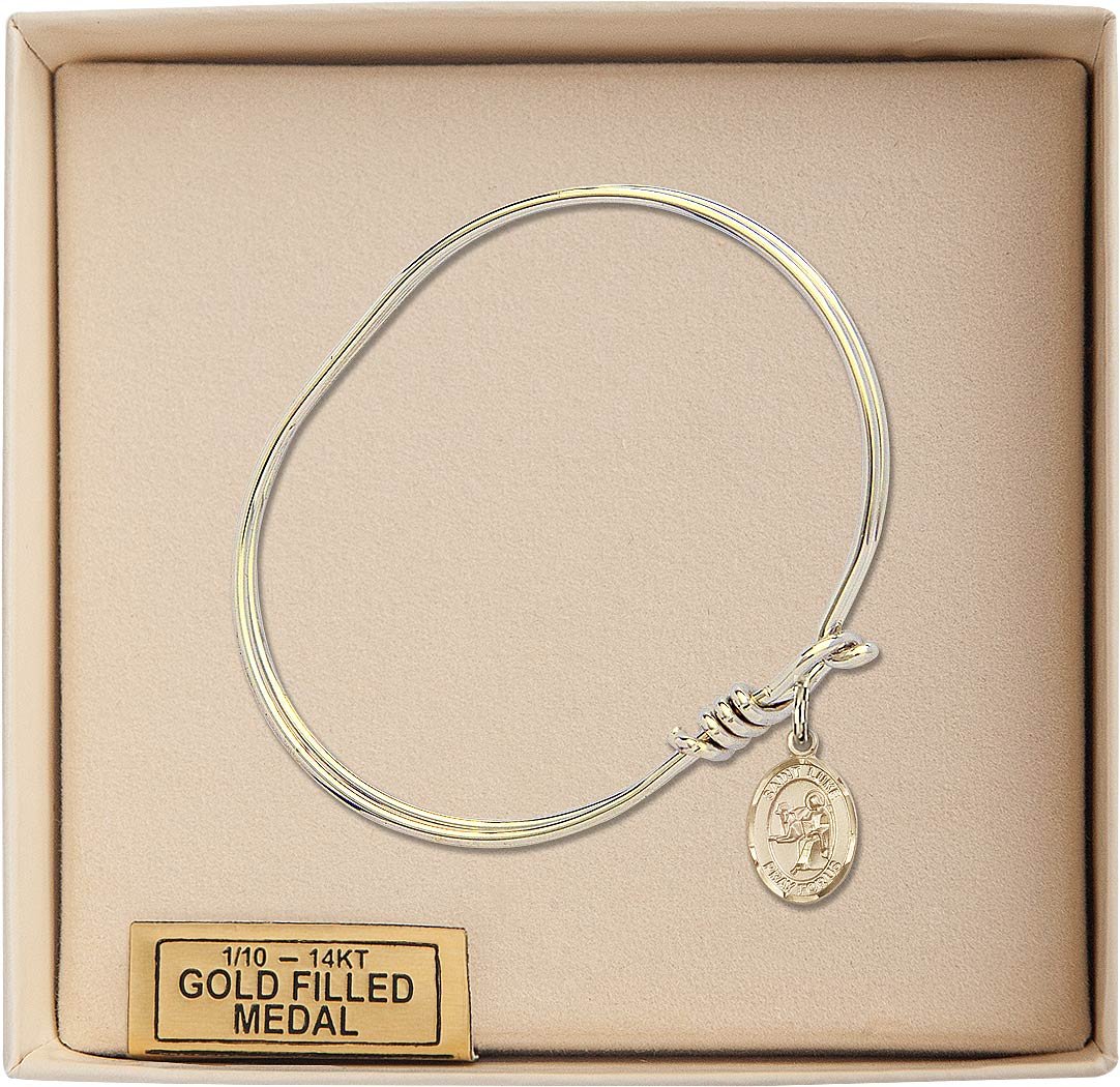 St. Luke The Apostle Gold-Filled Oval Eye Hook Bangle Bracelet - Religious Jewelry for Women, Gift for Baptism, First Communion & Faith-Based Occasions