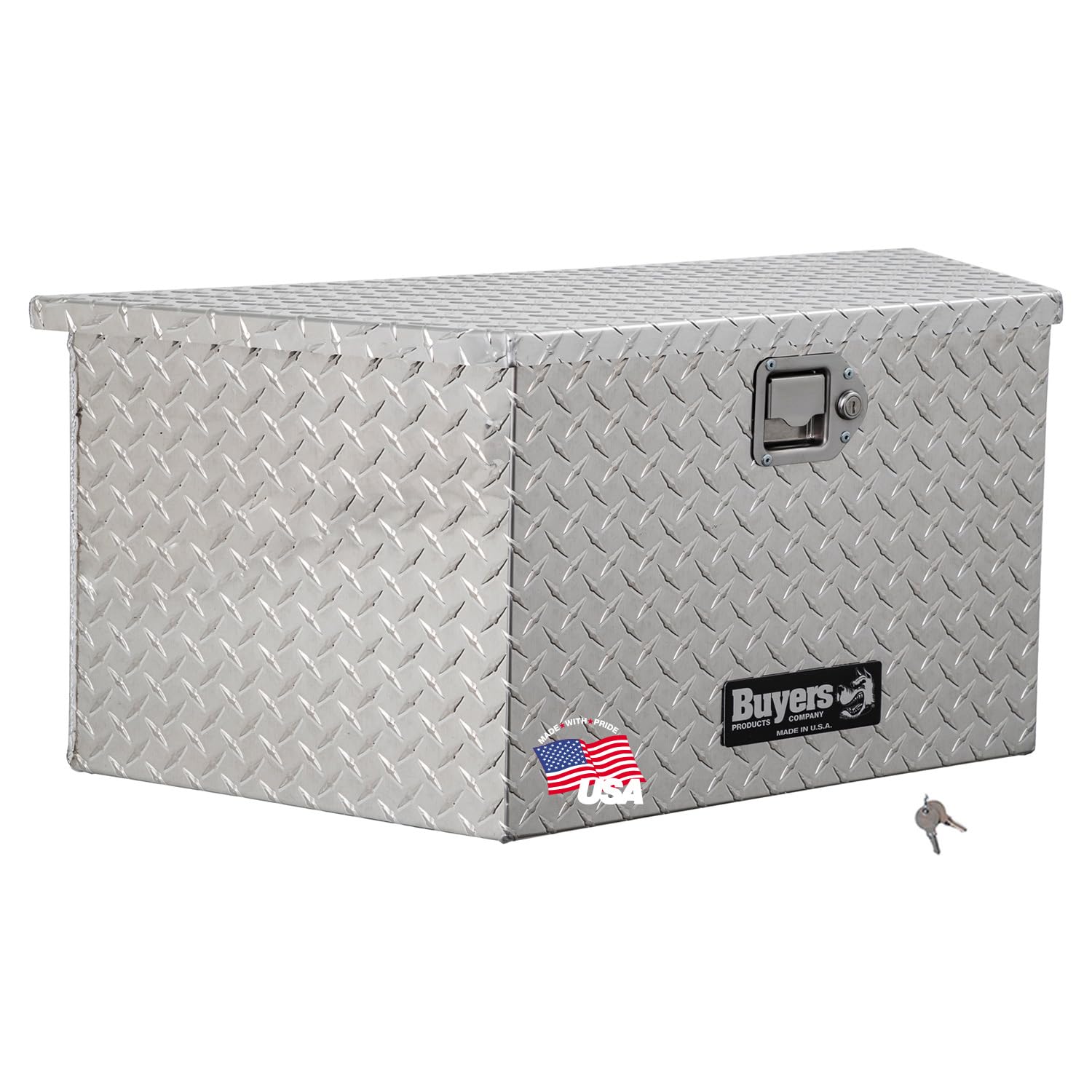 Buyers Products 1701380 Aluminum Trailer Tongue Tool Box - 14 x 14.4 x 35.2 Inch Silver Diamond Tread Storage Box | Made in USA | Durable & Weatherproof for RV, Boat & Utility Trailers