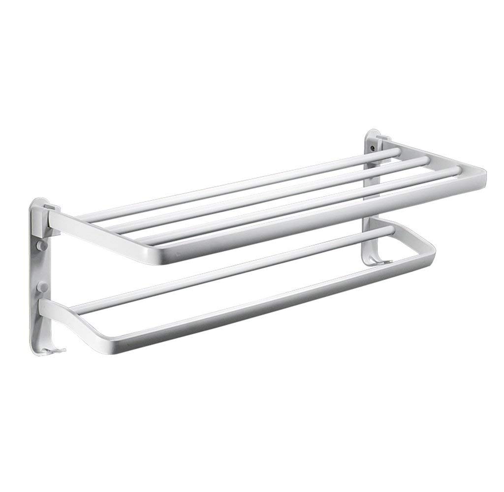 Heavy-Duty Aluminum Folding Shower Shelf - Modern Rectangular Bathroom Towel Rack with Hooks (23.6