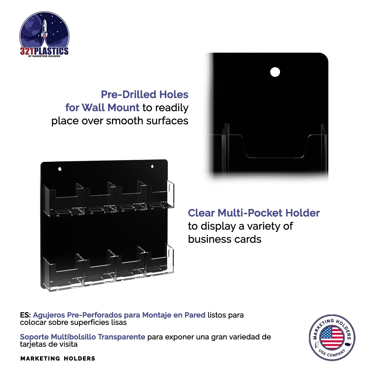 24 Pack Clear & Black Acrylic Business Card Holders - 8 Slot Wall Display for 2