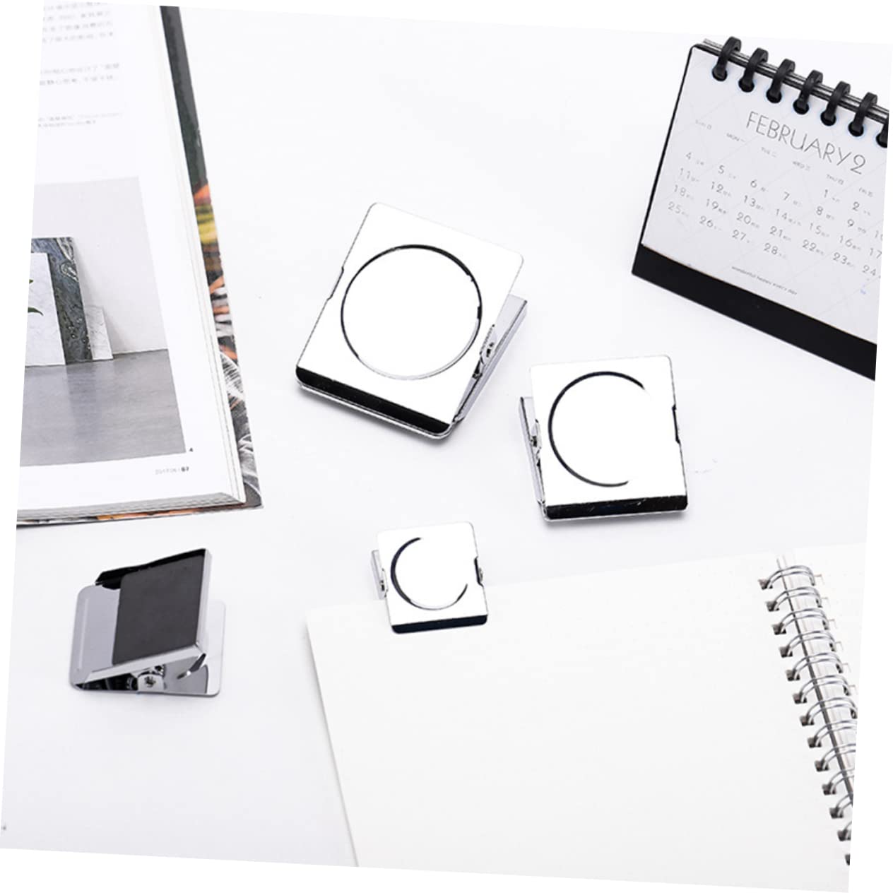 STOBOK 12pcs Stainless Steel Square Clips - Strong Metal Fridge Magnets for Office, Kitchen & Home Organization - Perfect for Photos, Notes & Recipes