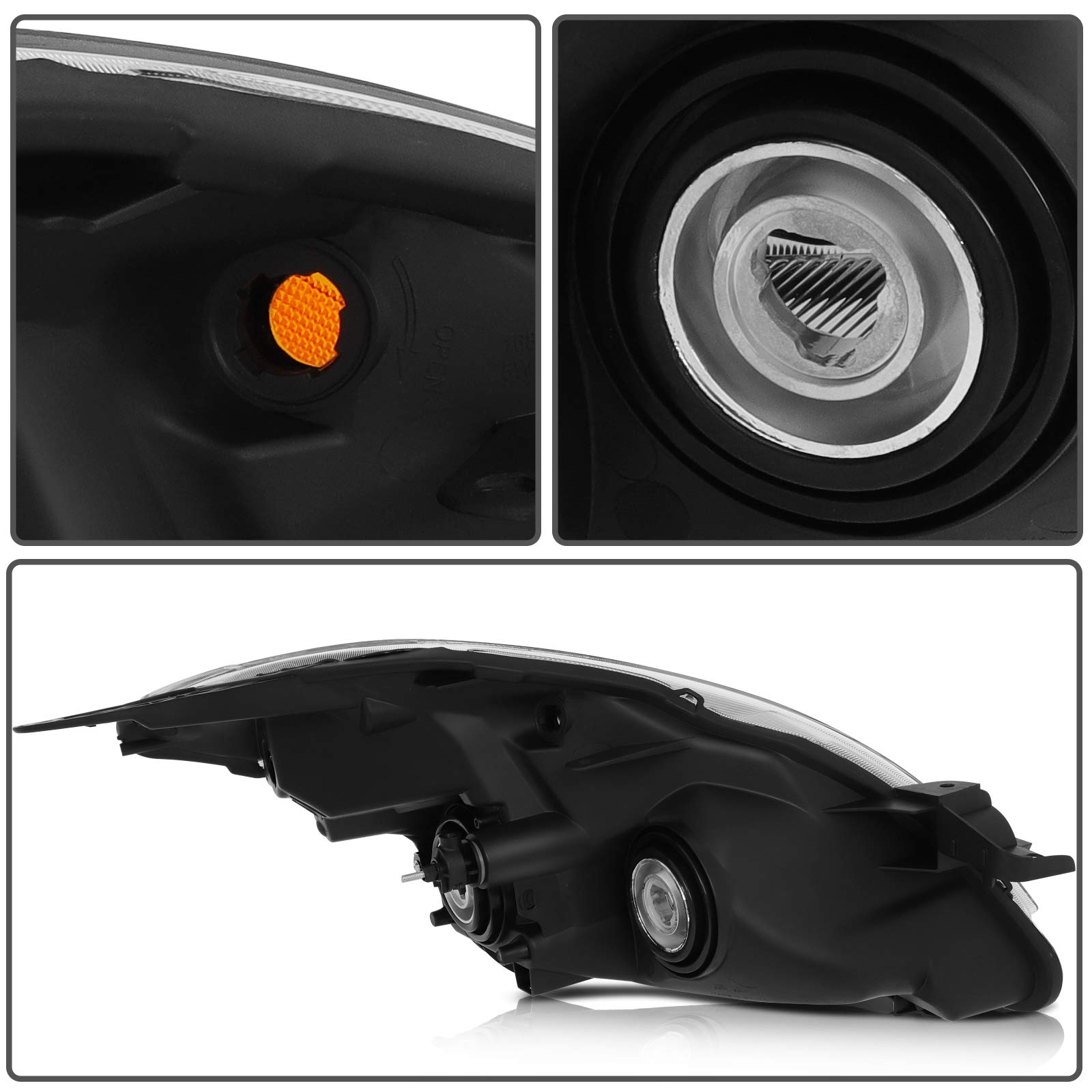 2007-2009 Nissan Altima Headlight Assembly Replacement - Black Housing, Amber Reflector, Clear Lens - Perfect for Night Driving & Foggy Conditions