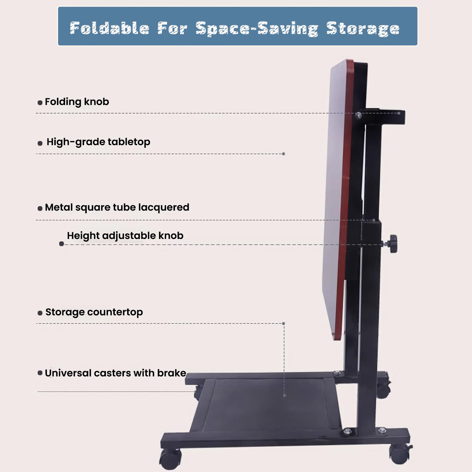 Adjustable Over Bed Table with Wheels - Rolling Hospital Tray Table, C-Shaped Bedside Table for Laptop, Meals & Snacks - Perfect for Hospital, Home Care, Wheelchair & Sofa Use