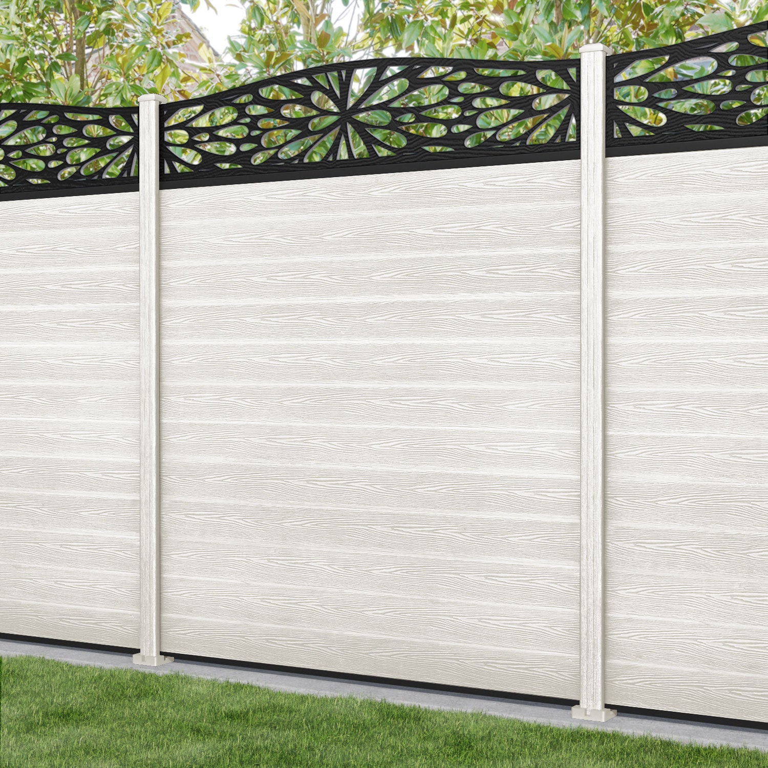 Classic Blossom Curved Top Fence Panel - Light Stone Composite Fence with Durable Posts | Perfect for Garden, Backyard, and Privacy Fencing