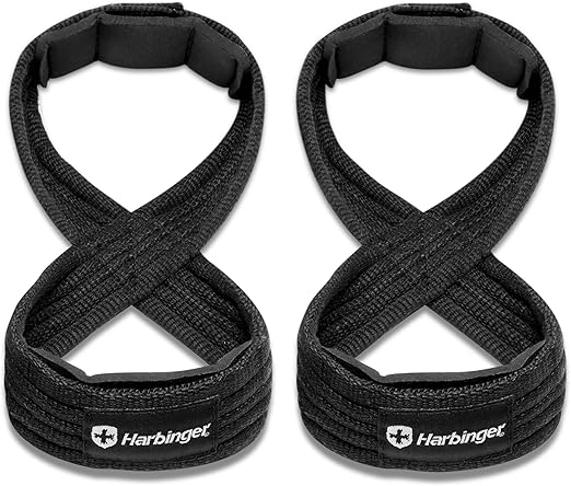 Harbinger Figure 8 Padded Weight Lifting Straps for Gym & Strength Training - Black - Perfect for Deadlifts, Rows & Heavy Lifting