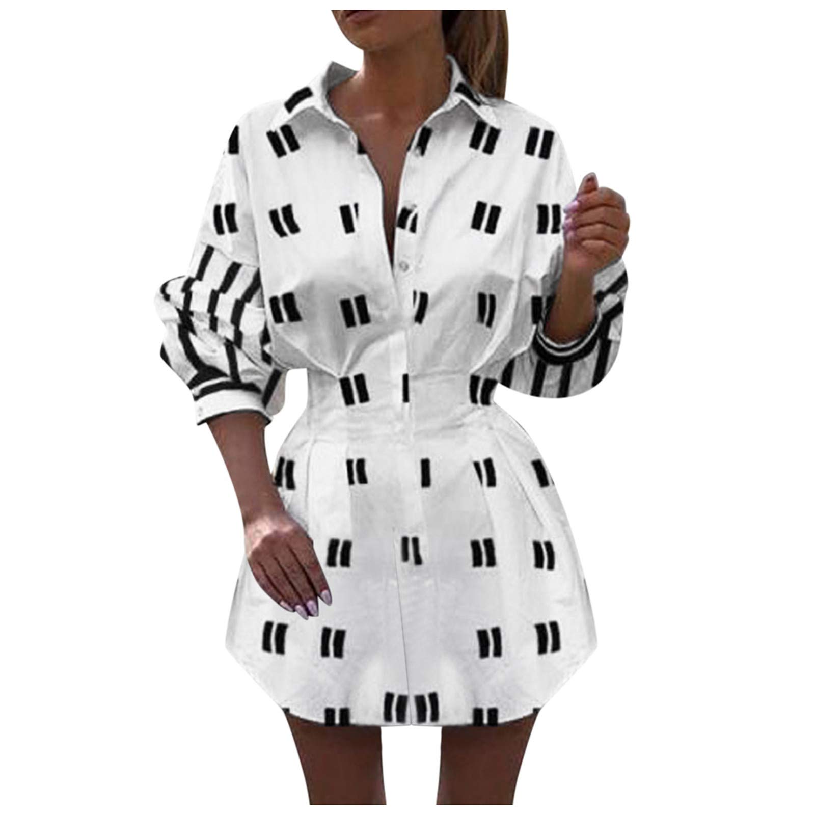 Sexy Mini Shirt Dress for Women - Casual Button Down Long Sleeve V-Neck Belted Blouse Top | Perfect for Date Night, Office Wear & Weekend Outfits