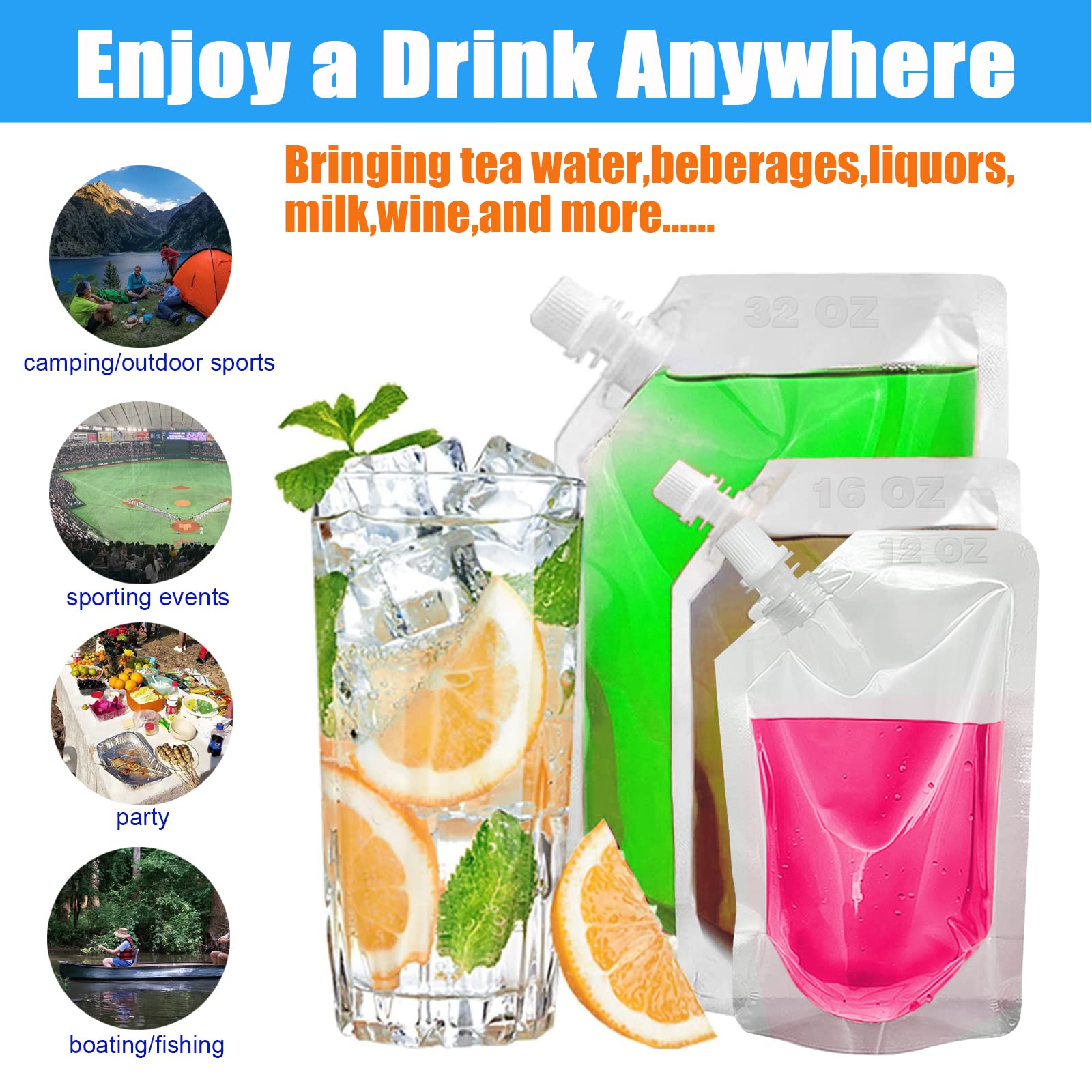 6-Piece Reusable Plastic Drink Flasks Set with Funnel - 8oz Each - Perfect for Travel, Camping & Outdoor Adventures - BPA-Free Leakproof Containers for Liquids
