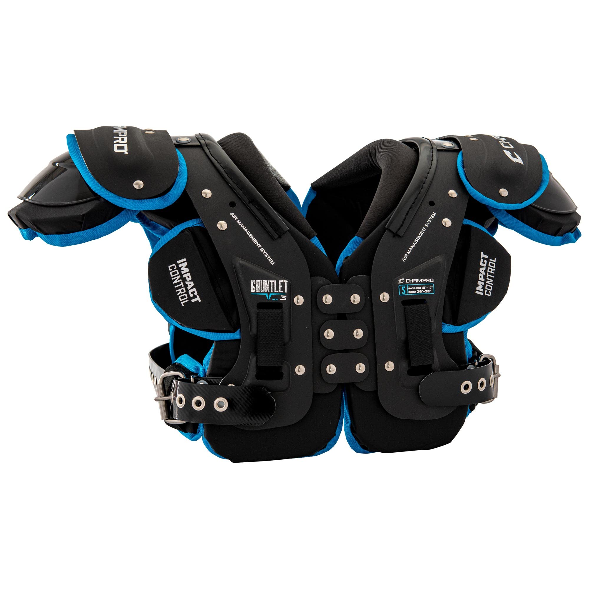 CHAMPRO Gauntlet III Youth & Adult Football Shoulder Pads - Lightweight Protective Gear for Tackle Football Training & Games - Perfect for High School, College & Amateur Players
