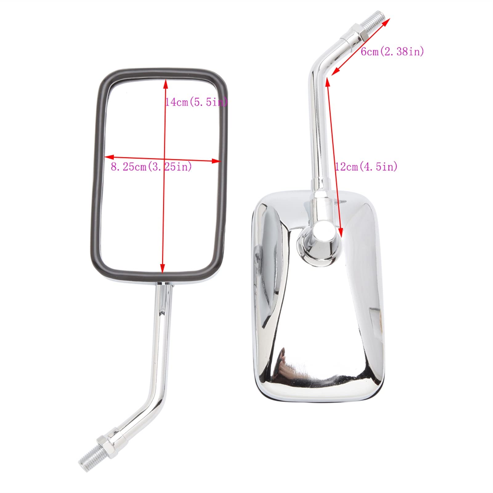Universal 8-10mm Chrome Aluminum Motorcycle Rearview Mirrors - 1 Pair Rectangle Design for Honda Shadow Spirit 750/1100 & VTX1300/VTX1800 - Durable Bike Mirror Accessories for Enhanced Safety & Style on Cruisers & Touring Rides