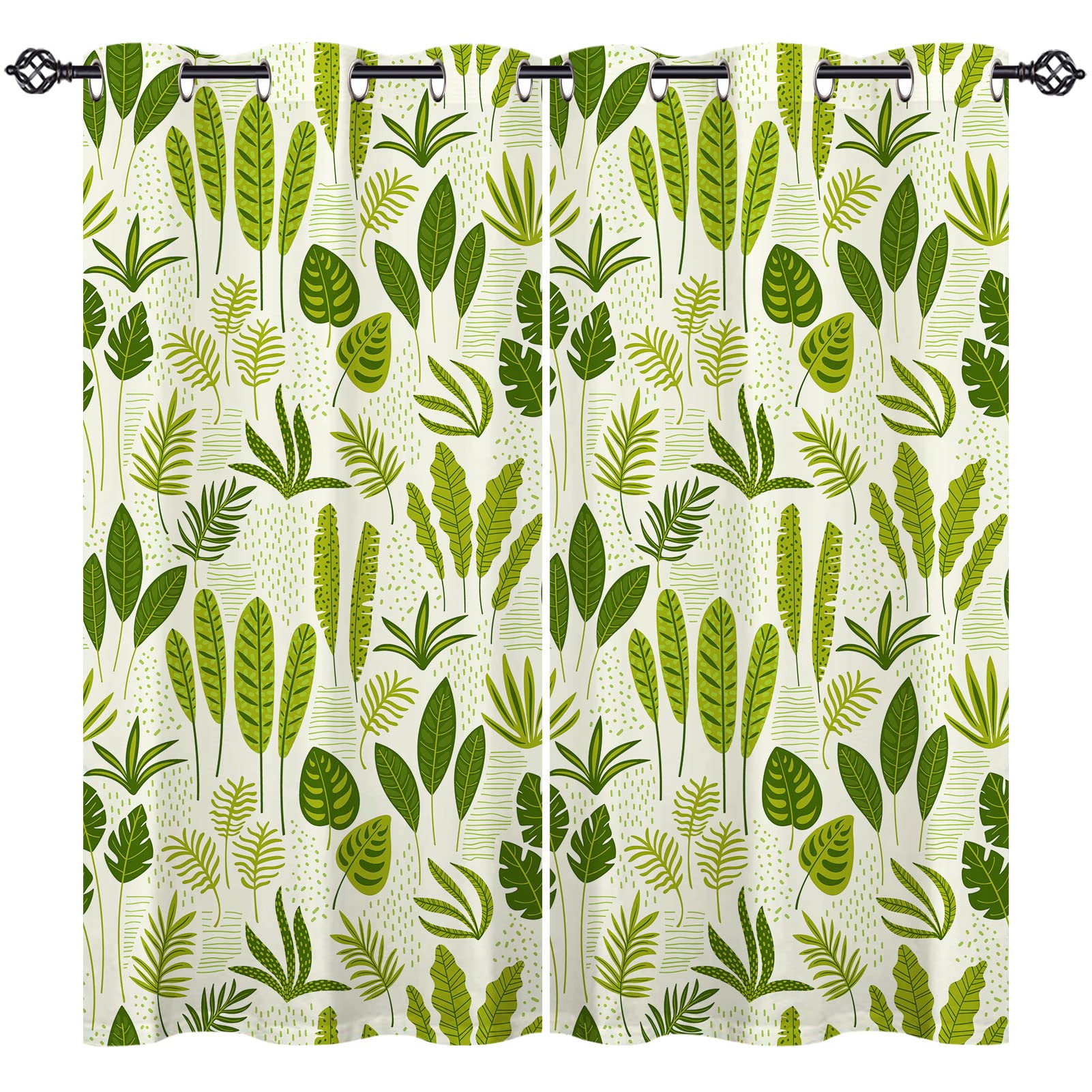 ANHOPE Tropical Leaf Curtains - Abstract Jungle Green Banana Palm Leaf Print Window Drapes with Grommet Top, 2 Panels (36 x 63 Inch) - Perfect for Kitchen, Bedroom & Small Windows - Brings Nature-Inspired Style to Your Home Decor