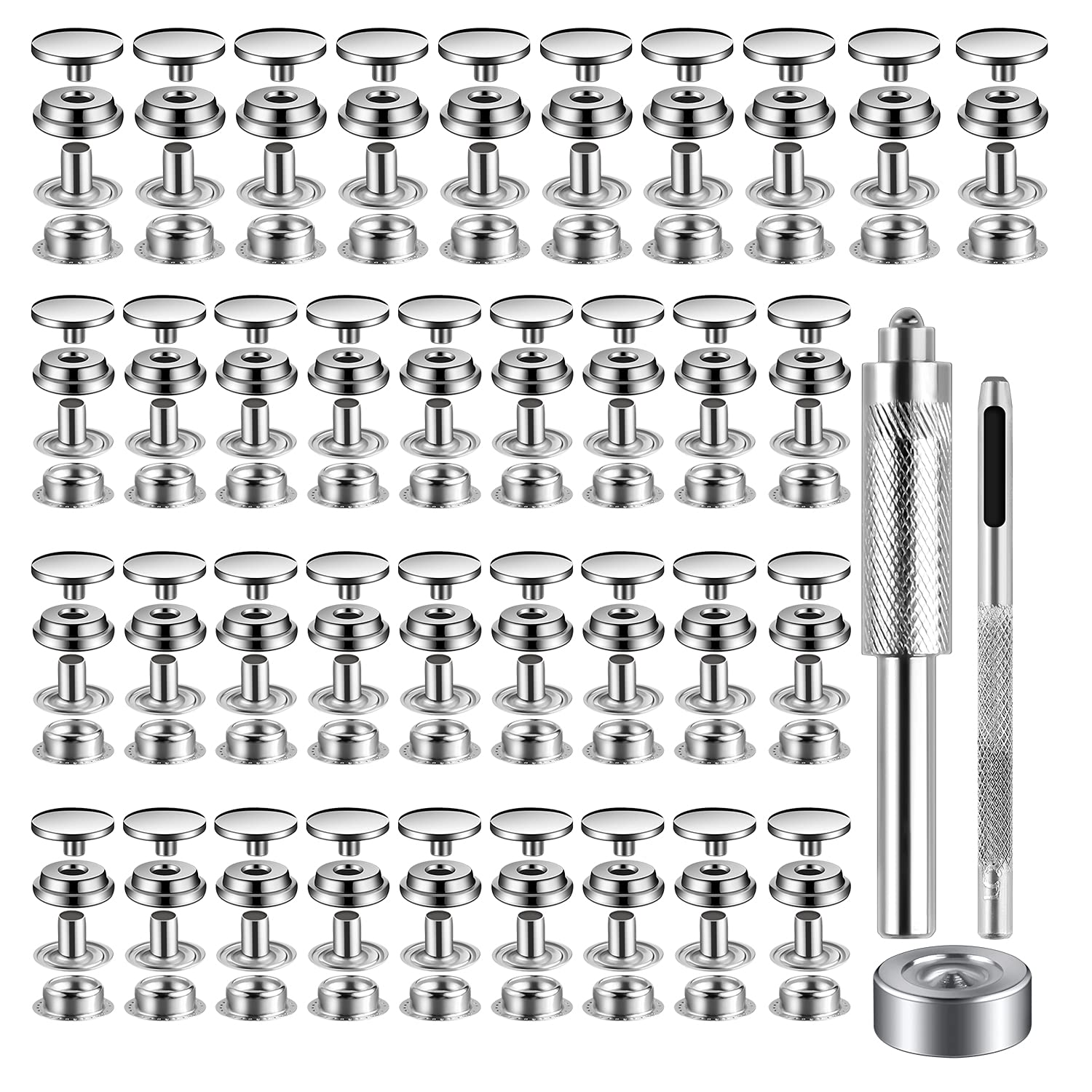 128-Piece (32 Sets) Stainless Steel Snap Fastener Kit - 5/8