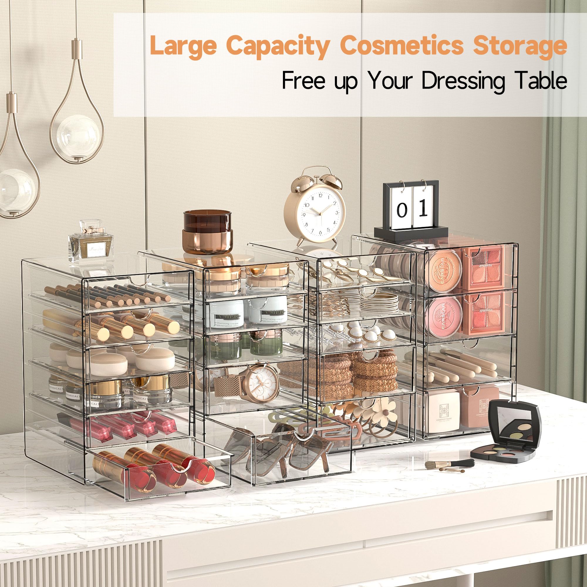 20-Drawer Acrylic Makeup Storage Organizer Set - Dustproof Desktop Drawer for Cosmetics, Jewelry, Pens & Office Supplies | Perfect for Vanity, Bathroom, Bedroom & Workspace Organization