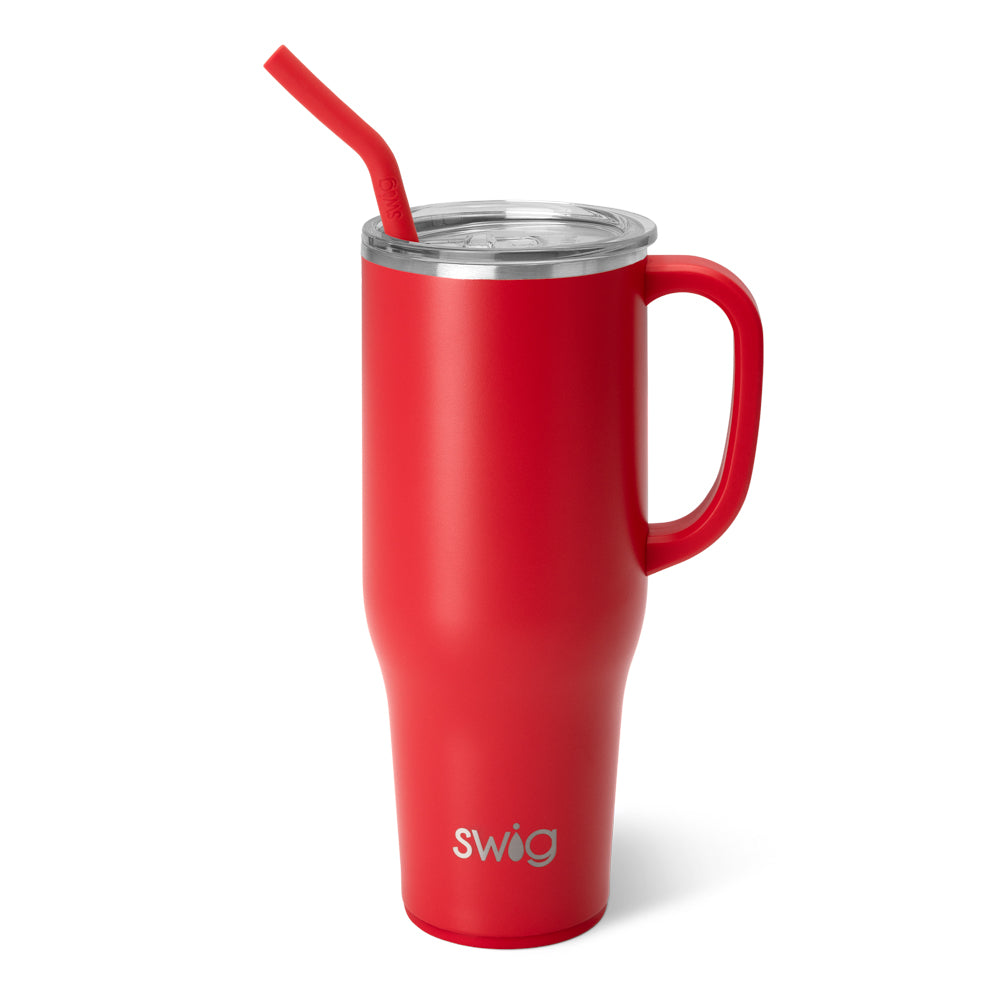 Red Mega Mug 40oz - Large Insulated Stainless Steel Tumbler with Lid & Straw - Perfect for Coffee, Tea, Cold Drinks - Ideal for Home, Office, Travel & Outdoor Activities