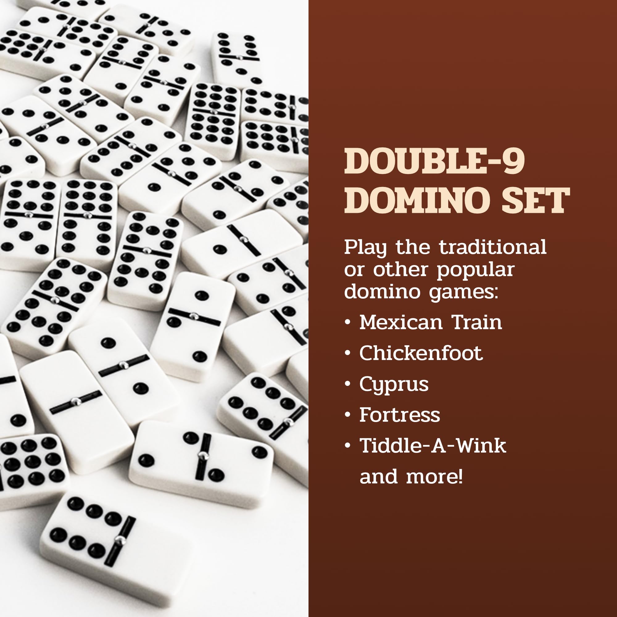 Premium Double 9 Dominoes Set with Spinners - 55-Piece Professional Domino Game in Elegant Black Walnut Storage Case | Perfect for Family Game Nights, Parties, and Casino-Style Domino Tournaments