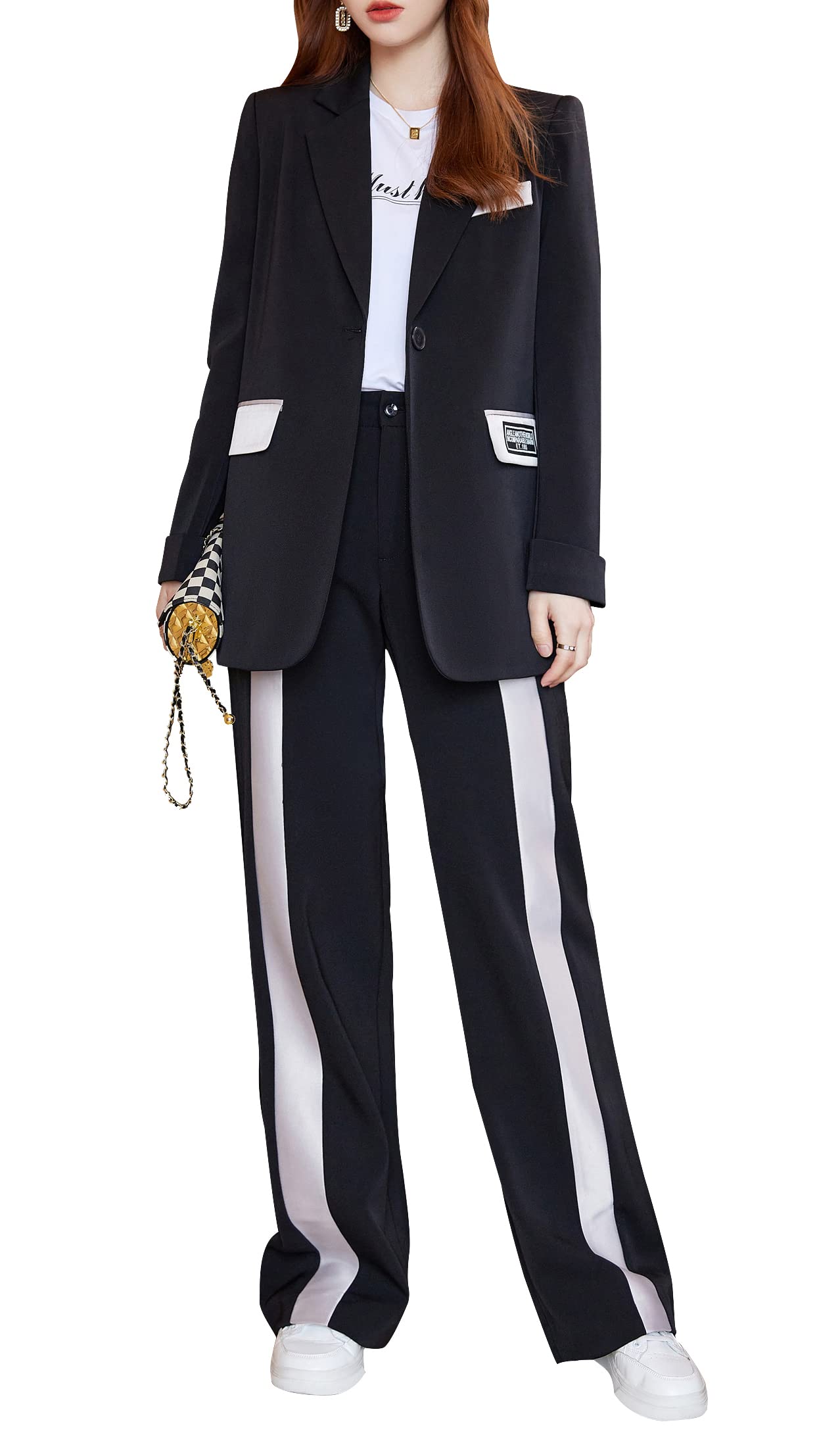 SUSIELADY Women's 2-Piece Outfit - Long Sleeve Casual Blazer & Wide Leg Pants Suit Set | Office Wear, Business Casual, Fall Fashion Outfits for Women