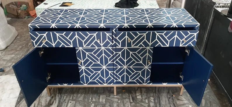 Handmade Bone Inlay Sideboard Buffet Table - Indian Wooden Dining Room Furniture for Home Decor, Living Room & Entryway Storage