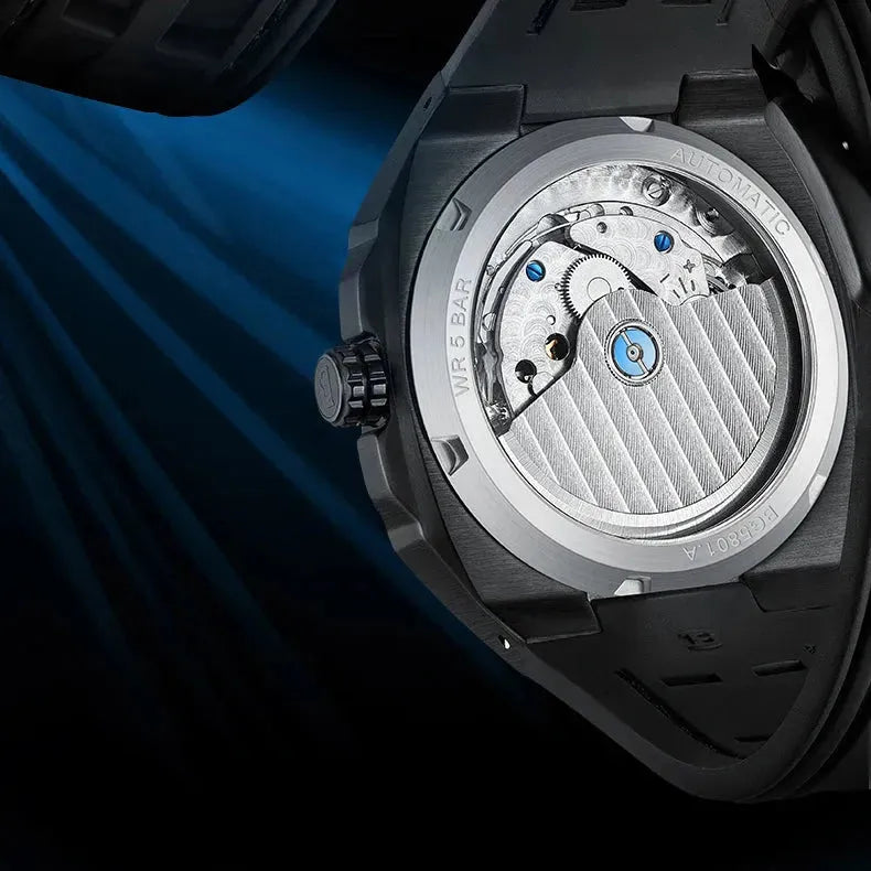 BONEST GATTI Men's Automatic Mechanical Watch - 50M Waterproof, Sapphire Crystal, Luminous Hands, Fluororubber Strap with Power Reserve Display | Perfect for Business, Casual Wear & Outdoor Activities