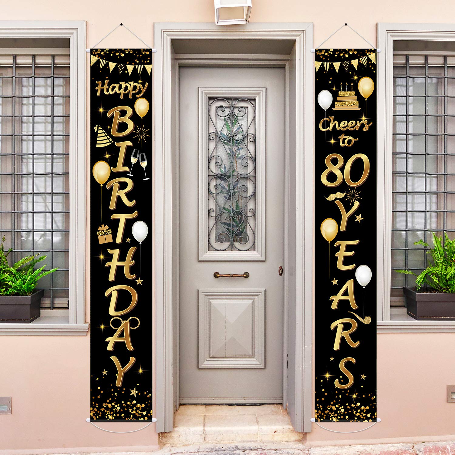 2-Pack 80th Birthday Party Decorations Set - Cheers to 80 Years Banner & Welcome Porch Sign for Milestone Celebrations - Perfect for 80th Birthday Parties, Retirement Celebrations & Anniversary Decor