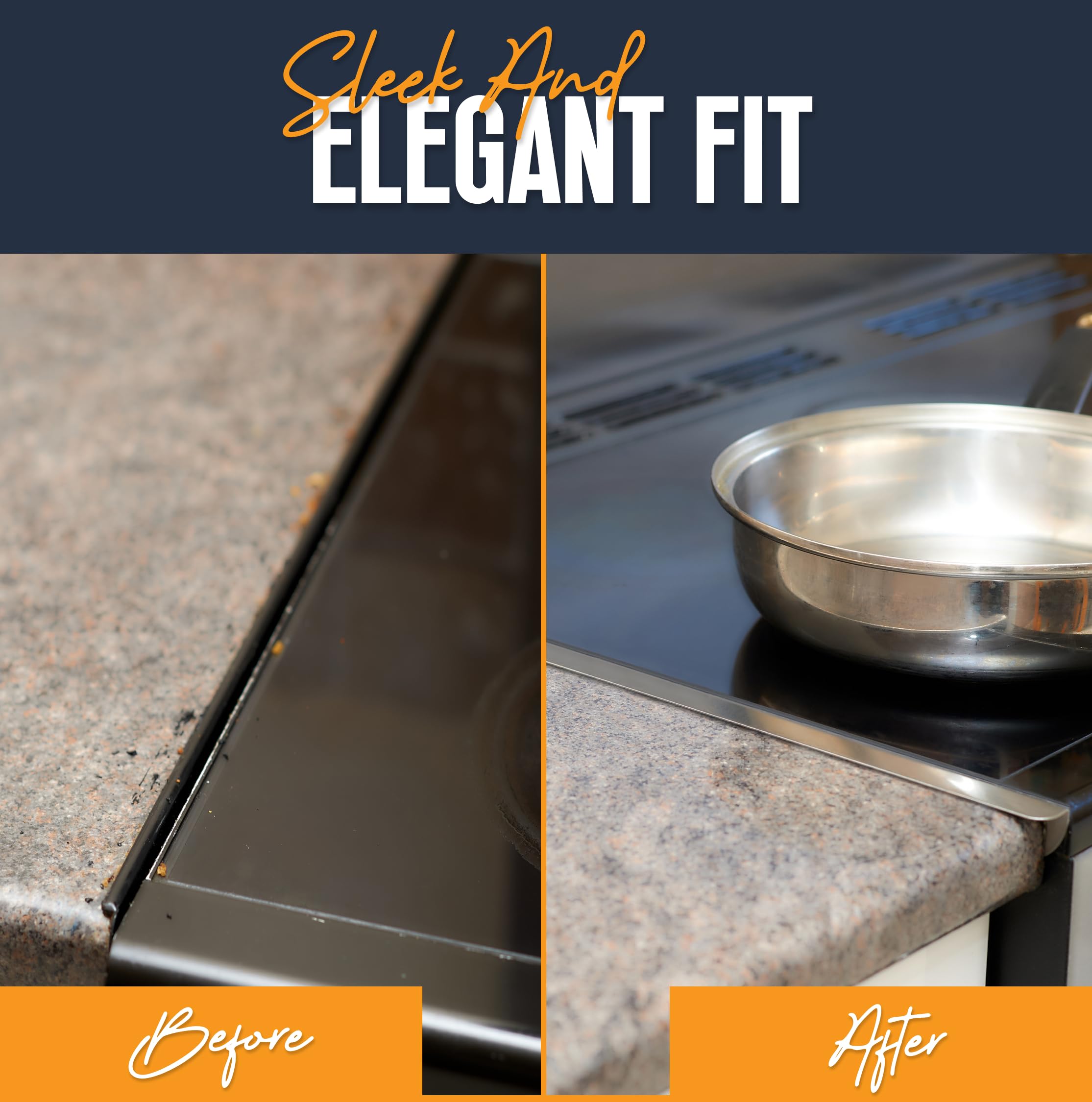 Premium 316 Stainless Steel Stove Gap Covers (2 Pack) - Heat Resistant Oven Gap Filler for Sealing Spaces Between Stovetop & Countertop - 25.4 Inch Silver Kitchen Safety Accessories - Perfect for Gas/Electric Ranges & Easy Cleaning