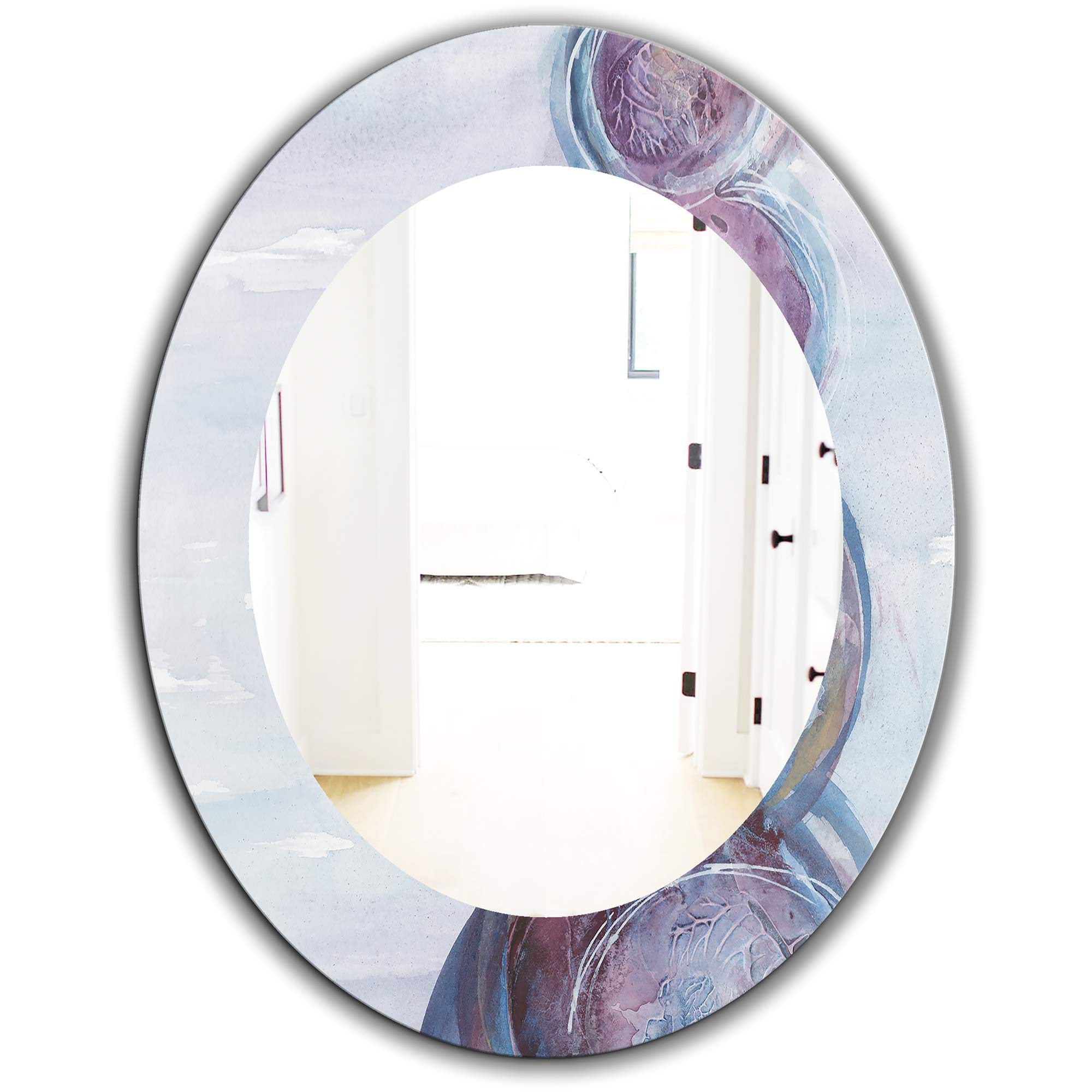 Designart 'Purple Starting Over I' Modern Framed Bathroom Mirror - 24x32 Inch Large Oval or Round Decorative Wall Mirror for Bedroom, Living Room & Vanity - Contemporary Purple Wall Art Mirror